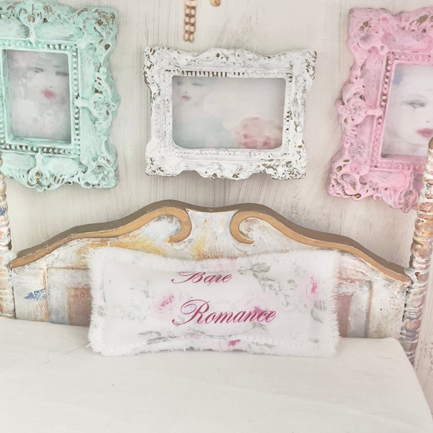 Chantallena Doll House Four Poster Painted Aged-Look Full Bed-1:12 Scale | Bare Romance
