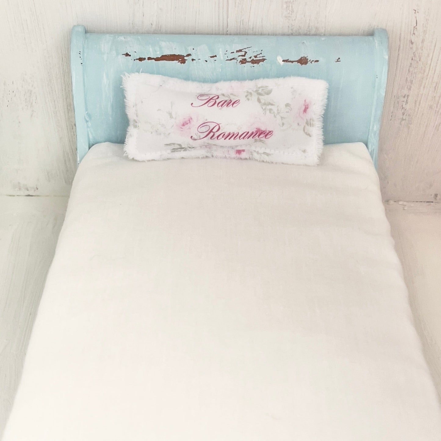 Chantallena Doll House Pale Blue Painted Full Sleigh Bed - 1:12 Scale |Bare Romance