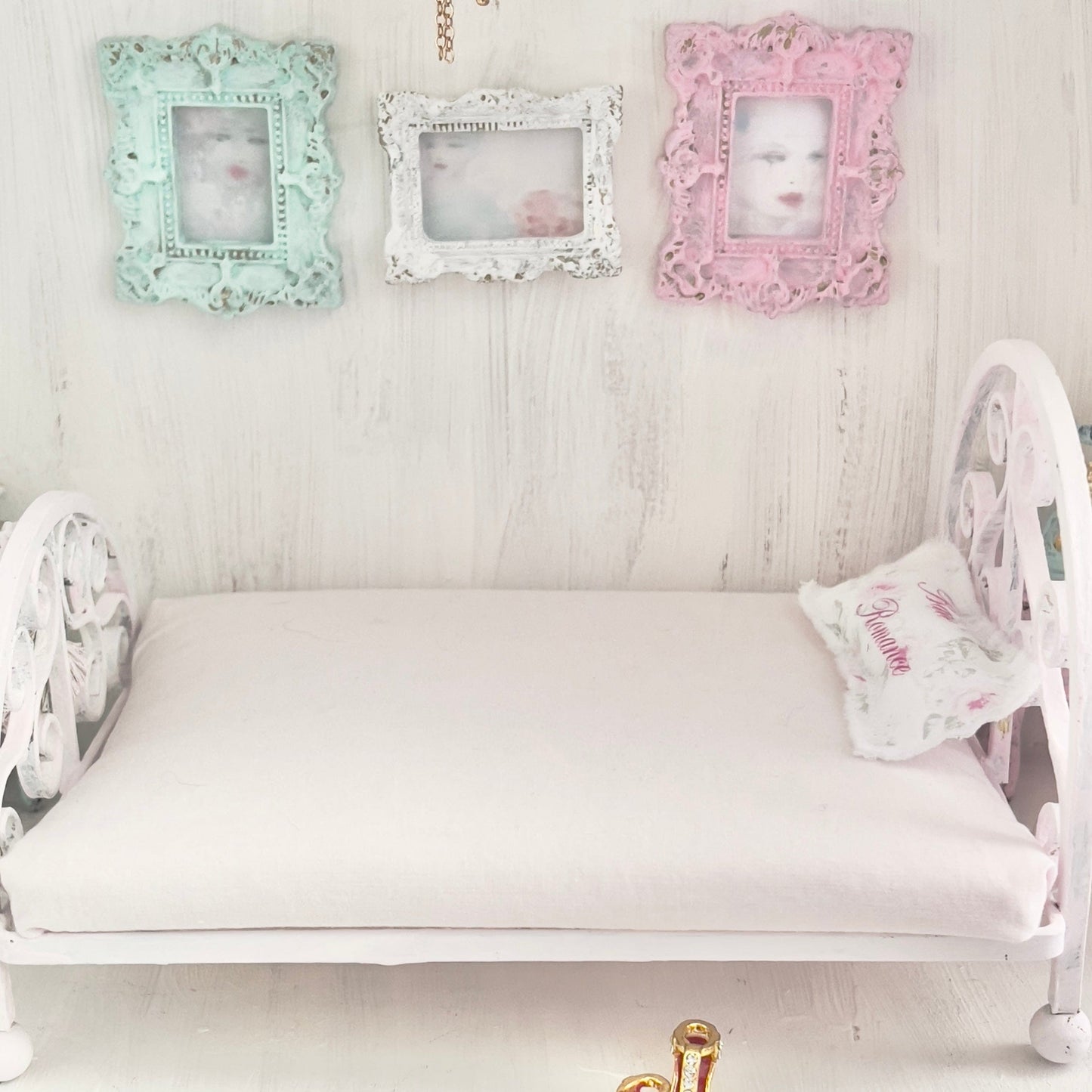 Chantallena Doll House Pink Ornate Metal Full Bed- 1:12 Scale Bed |Bare Romance