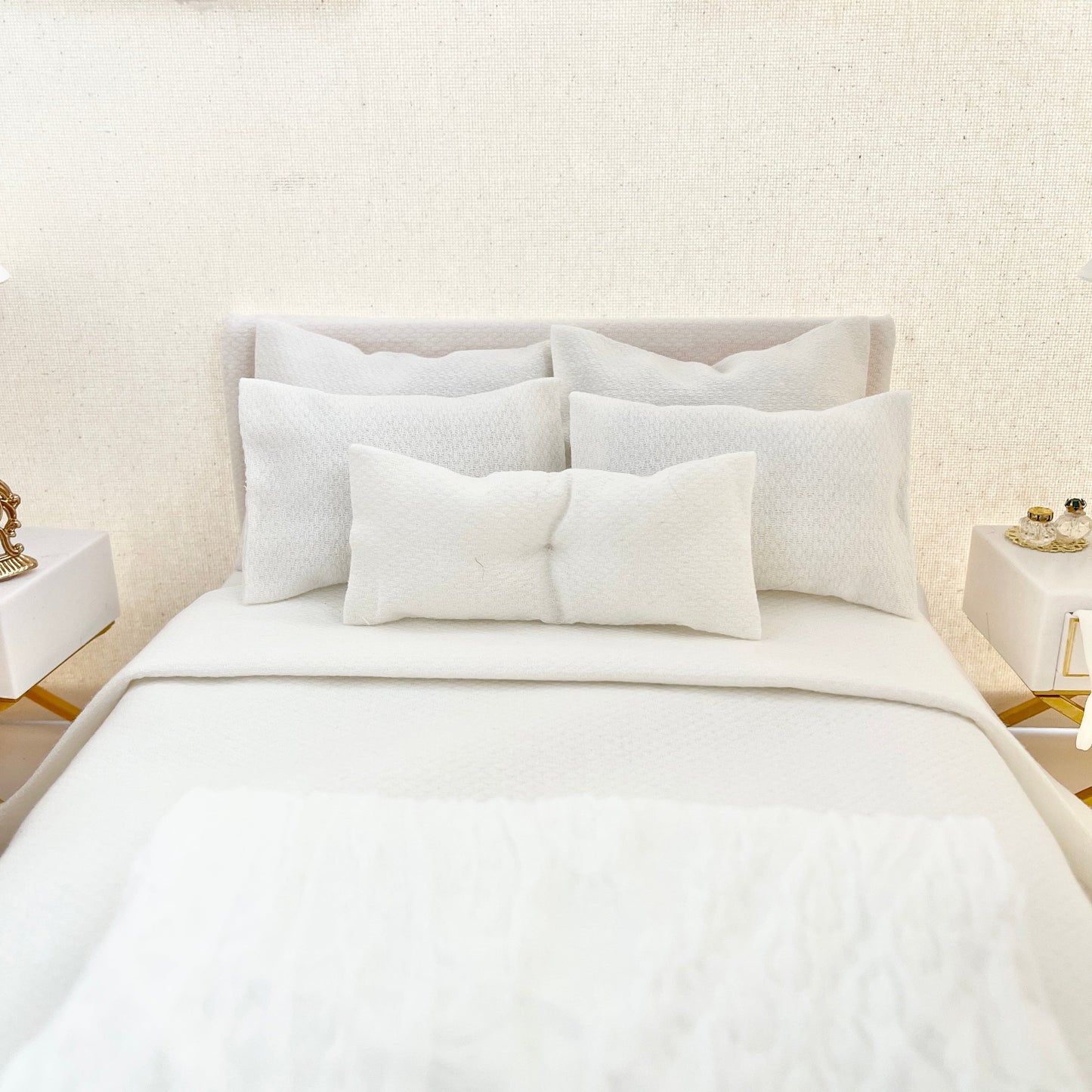 Chantallena fashion doll bedding 1:6 Scale | Modern White Lightly Textured Cotton Bedding Set | Dinah