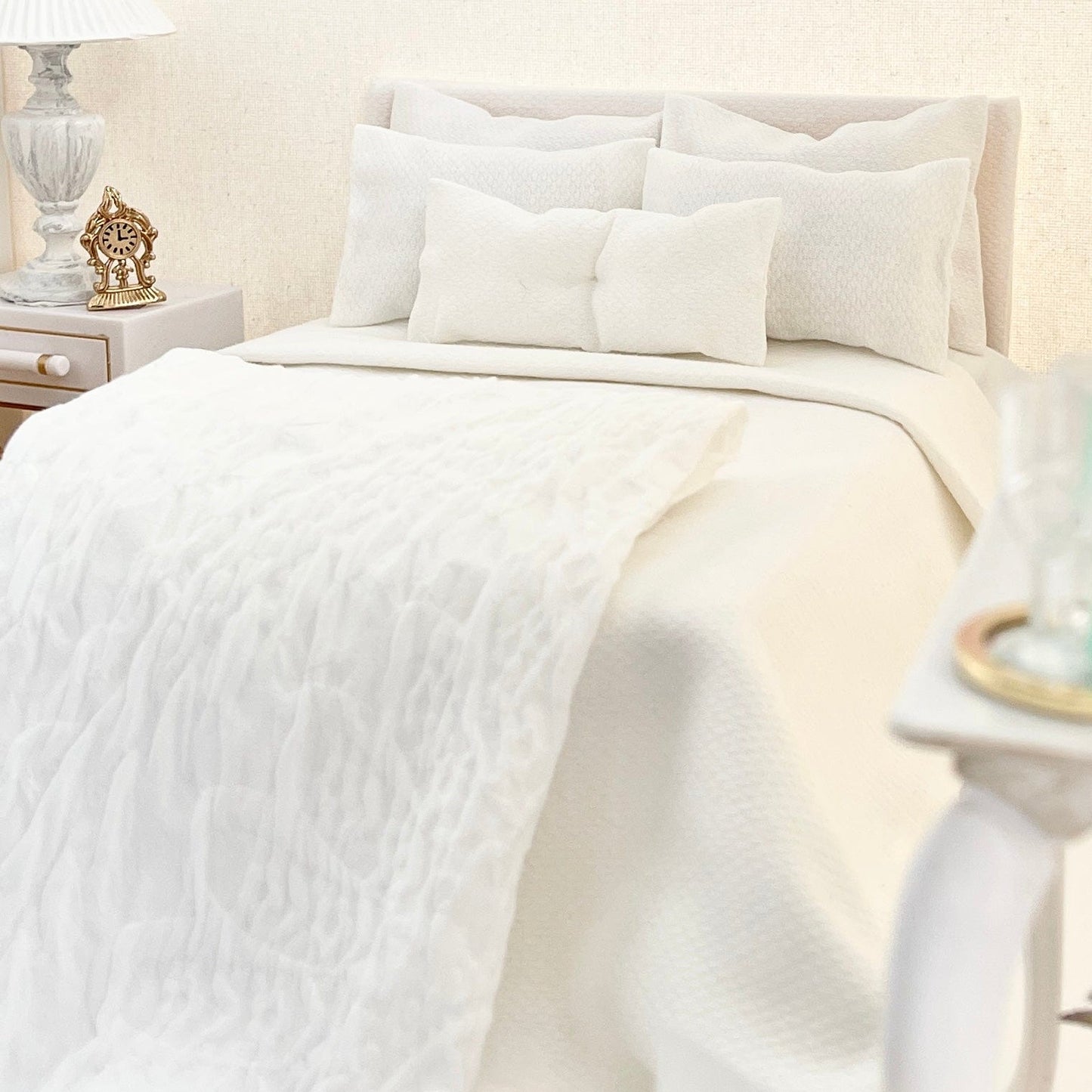 Chantallena fashion doll bedding 1:6 Scale | Modern White Lightly Textured Cotton Bedding Set | Dinah