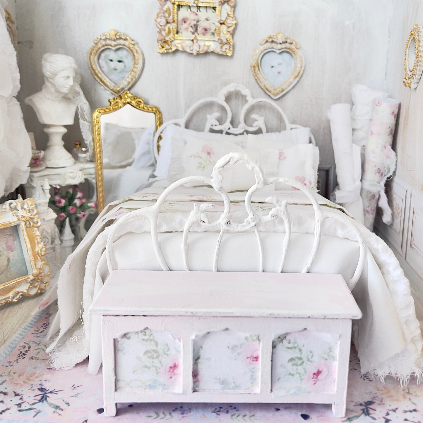 Chantallena Forever in bloom bedding sets 1:12 Scale Dollhouse Bedding Set- Demi Forever in Bloom Shabby Pastel Wildflowers | Chantallena
