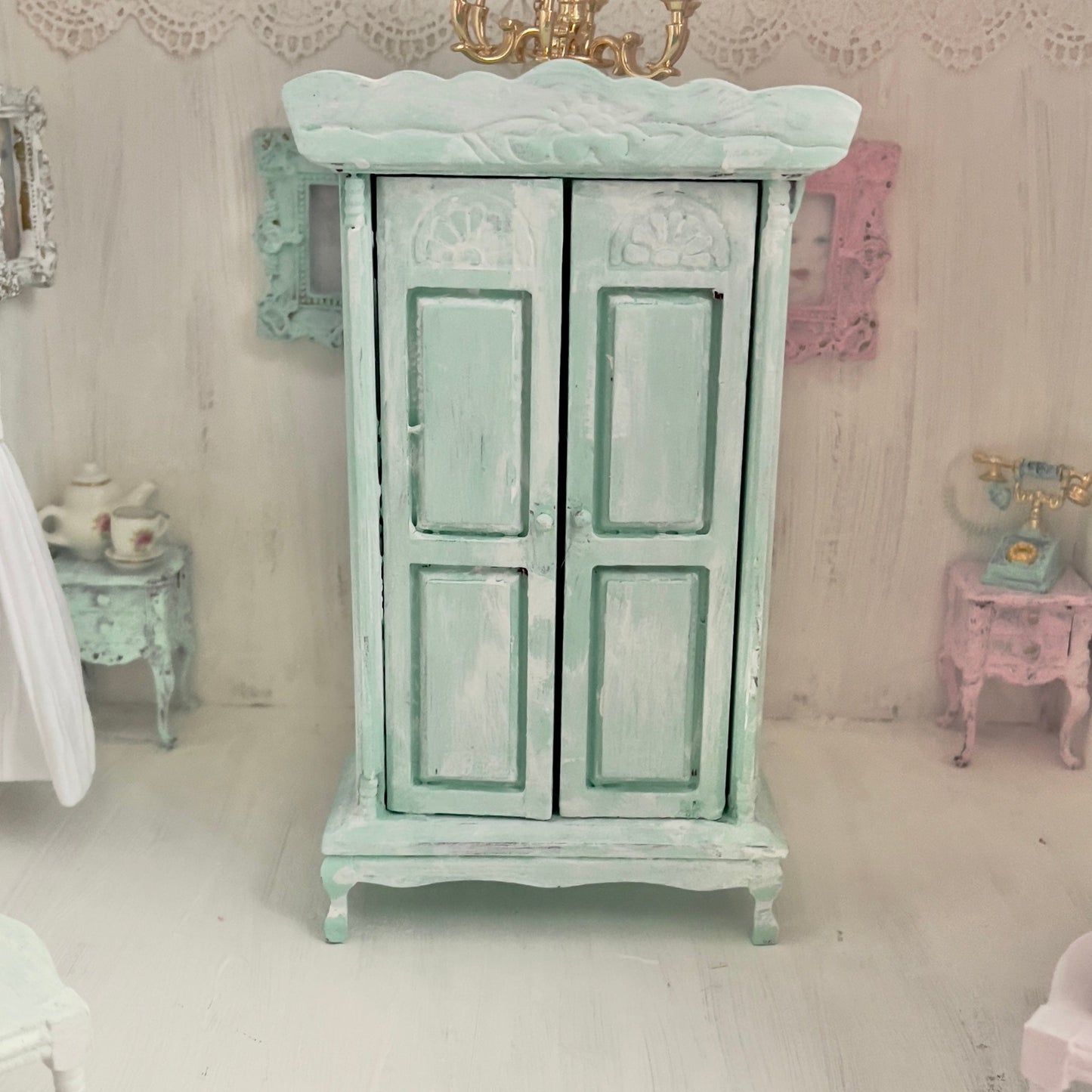 Chantallena Green Armoire | Wooden Mint Green Distressed | Painted Petals Furniture