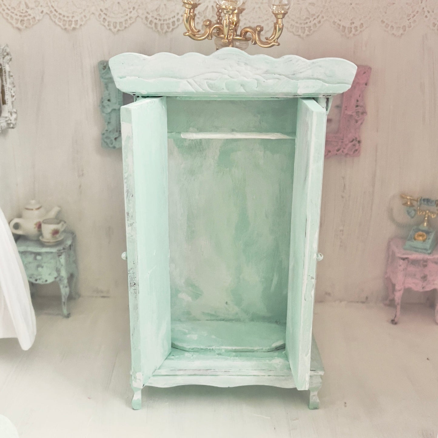 Chantallena Green Armoire | Wooden Mint Green Distressed | Painted Petals Furniture