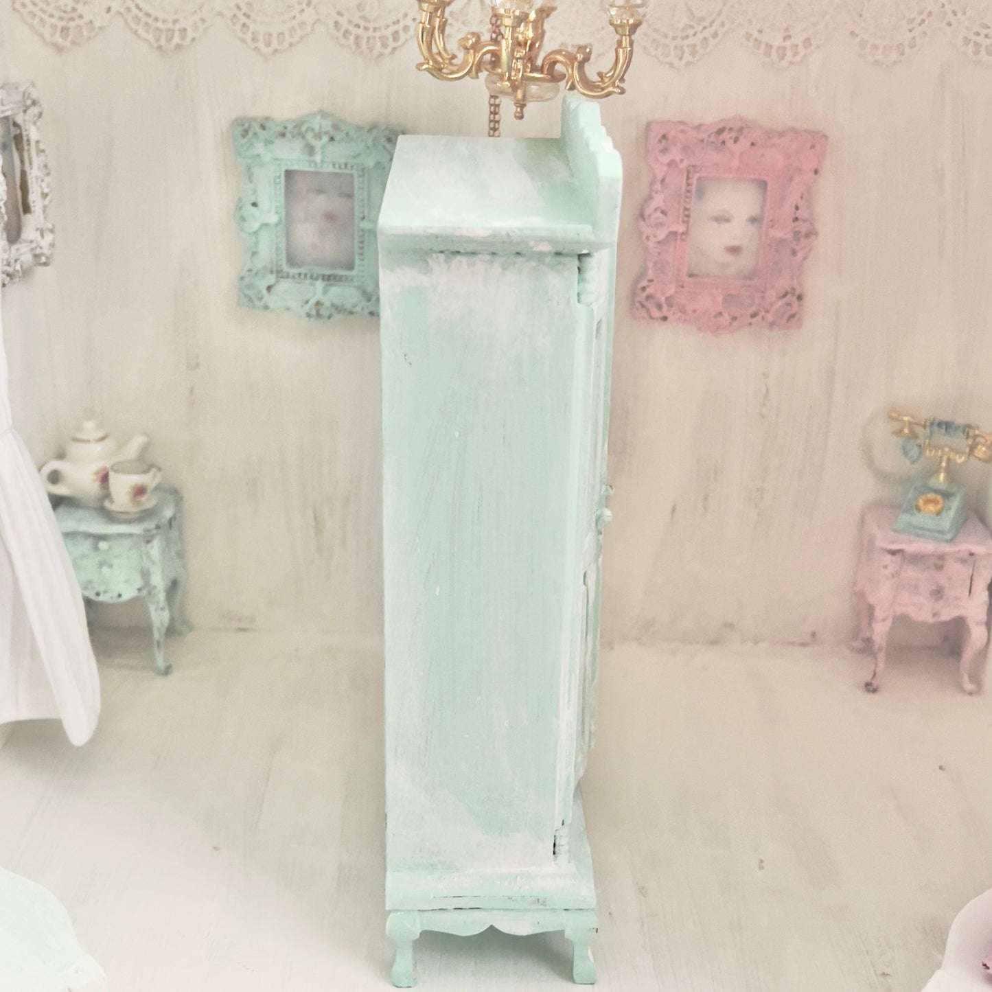 Chantallena Green Armoire | Wooden Mint Green Distressed | Painted Petals Furniture
