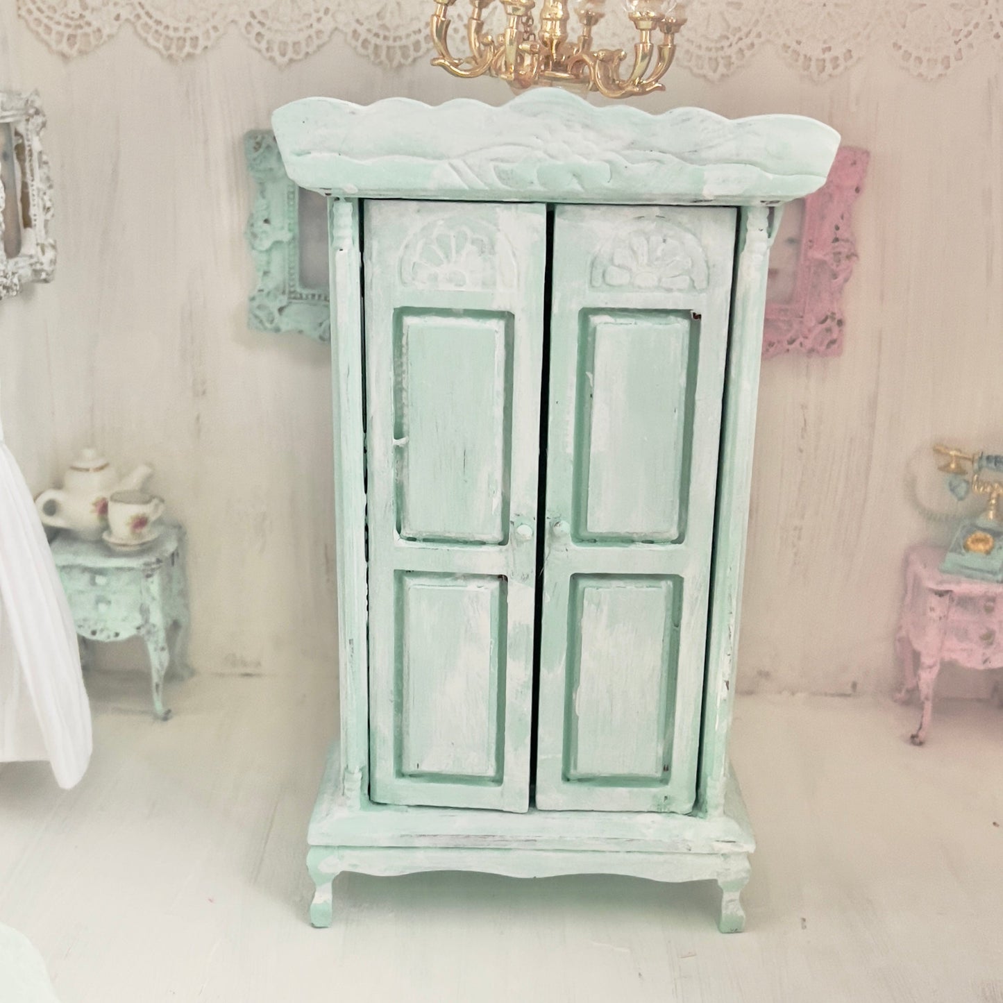 Chantallena Green Armoire | Wooden Mint Green Distressed | Painted Petals Furniture