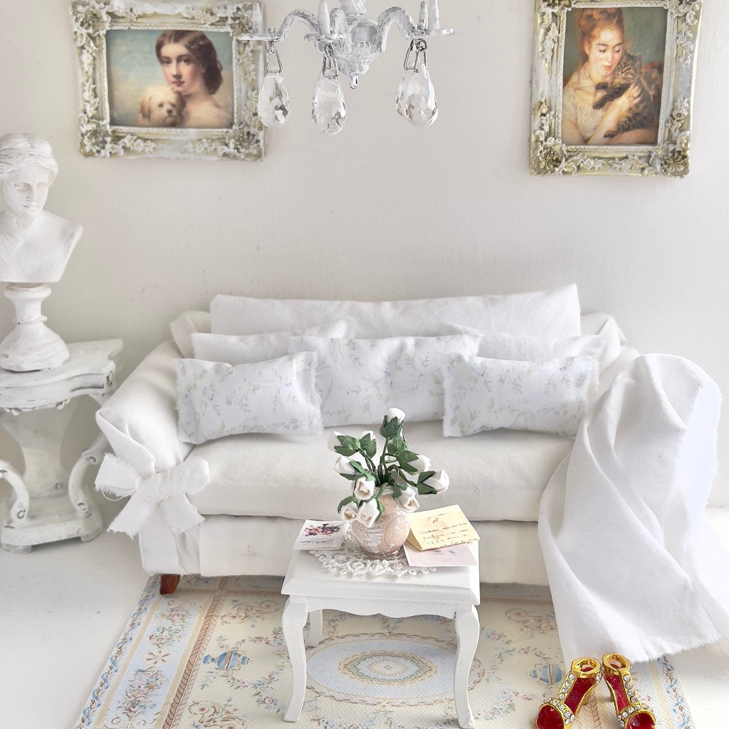 CHANTALLENA Pillow Set | Shabby Blue Petite Wildflowers and Throw- 1:12 scale | Shabby 7