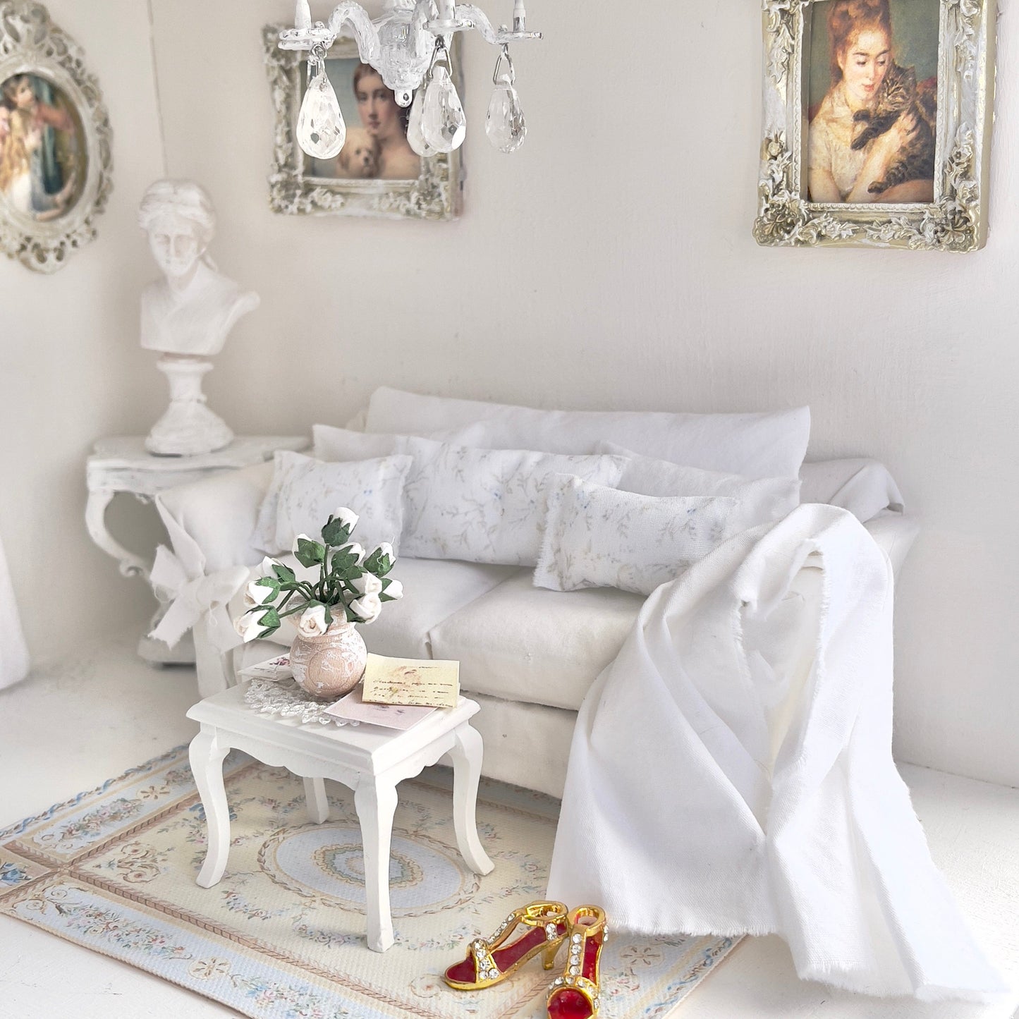 CHANTALLENA Pillow Set | Shabby Blue Petite Wildflowers and Throw- 1:12 scale | Shabby 7