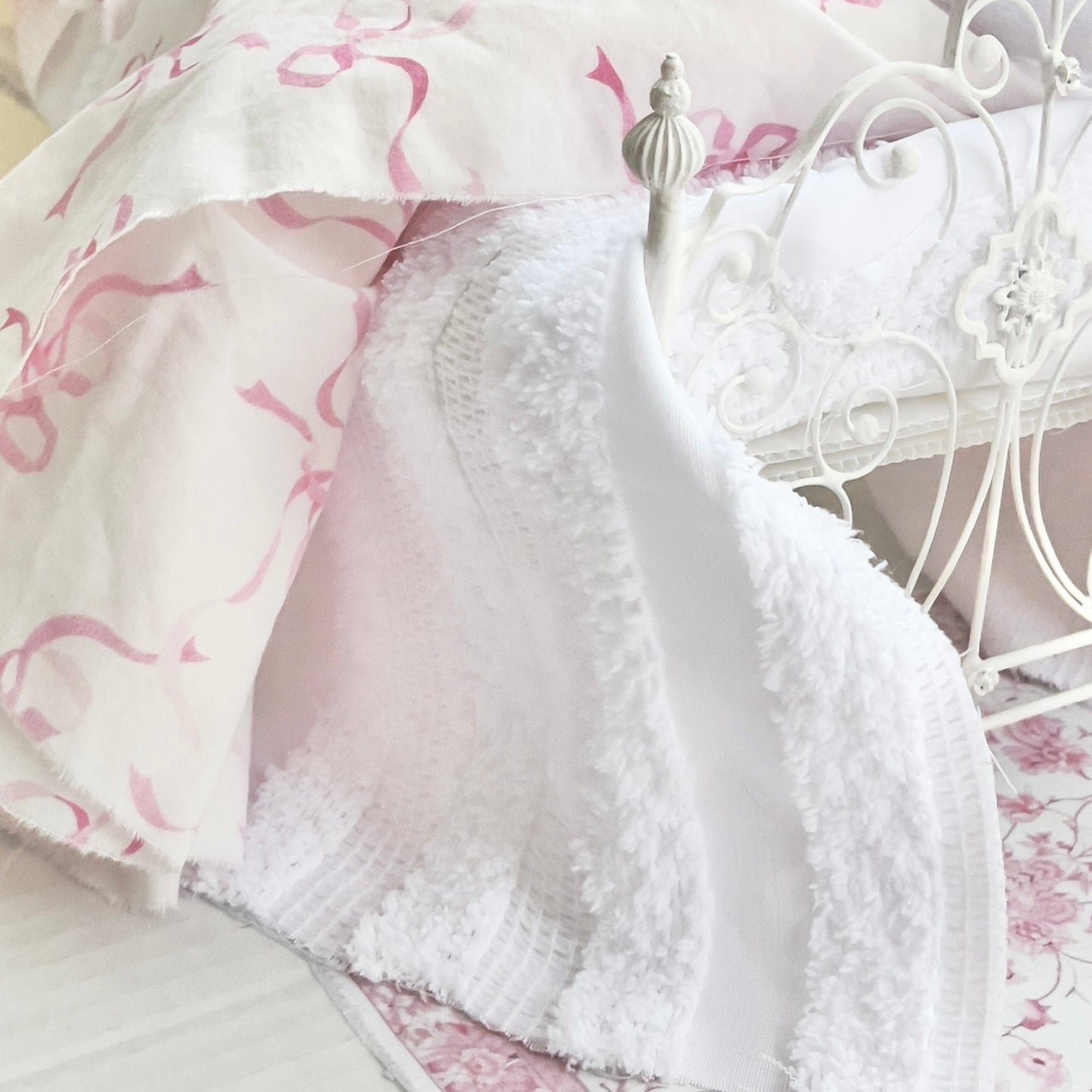 Chantallena pink ruffles 1:6 Scale | Pink Bows with Stripes Cotton Bedding Set | Ruthie