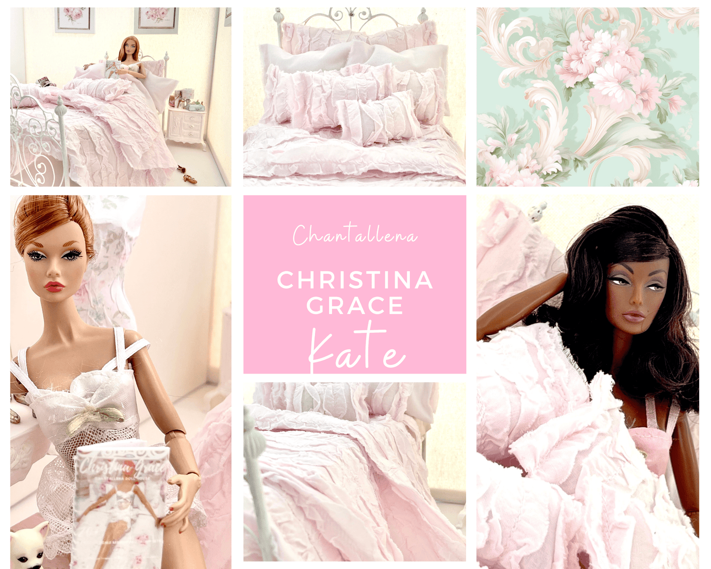Chantallena pink ruffles 1:6 Scale | Pink Cotton Lawn Distressed Ruffles Bedding Set | Kate