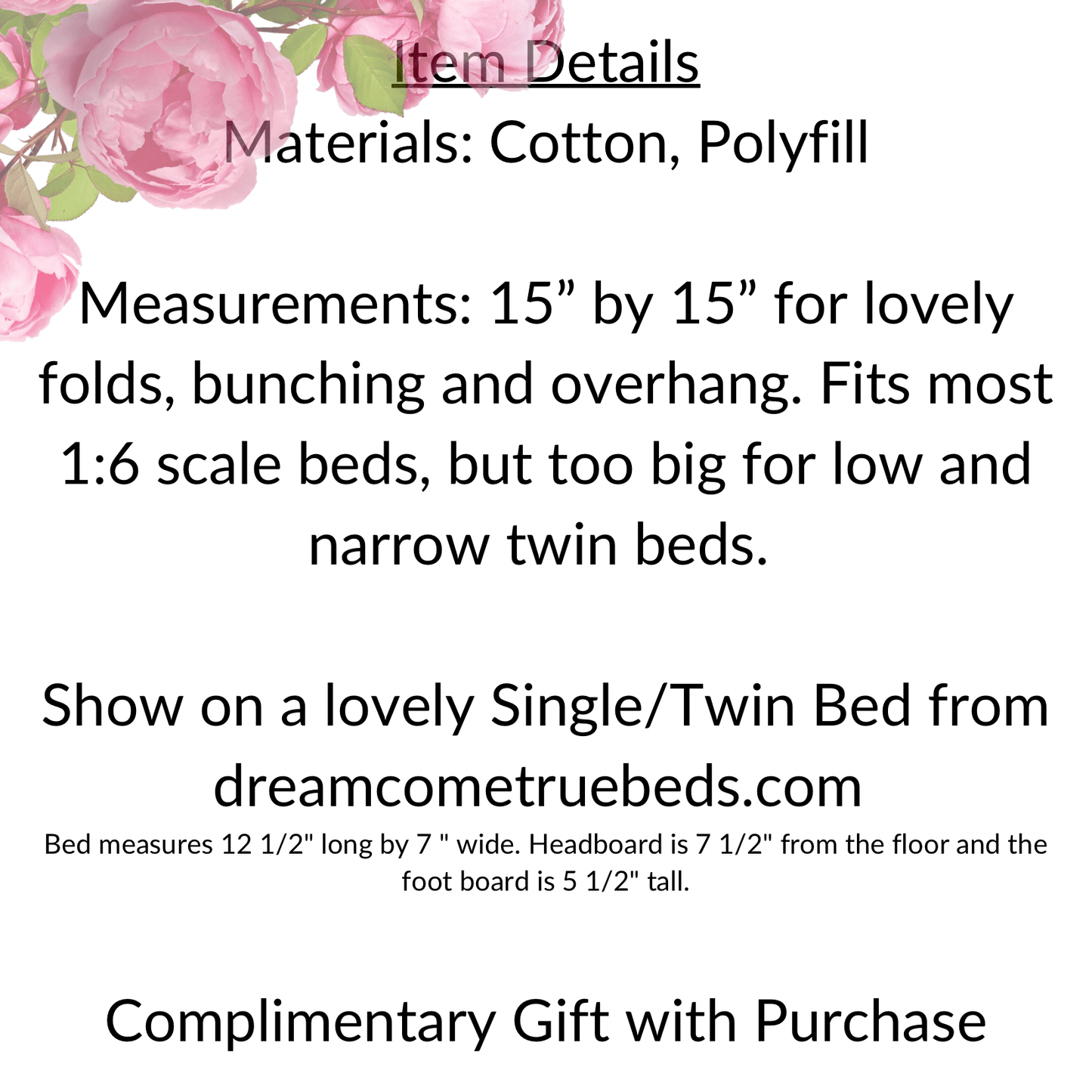 Chantallena pink ruffles Spring Willow 1:6 Scale | Pink Pinks on Creamy Off White Cotton Bedding Set | All About the Rose
