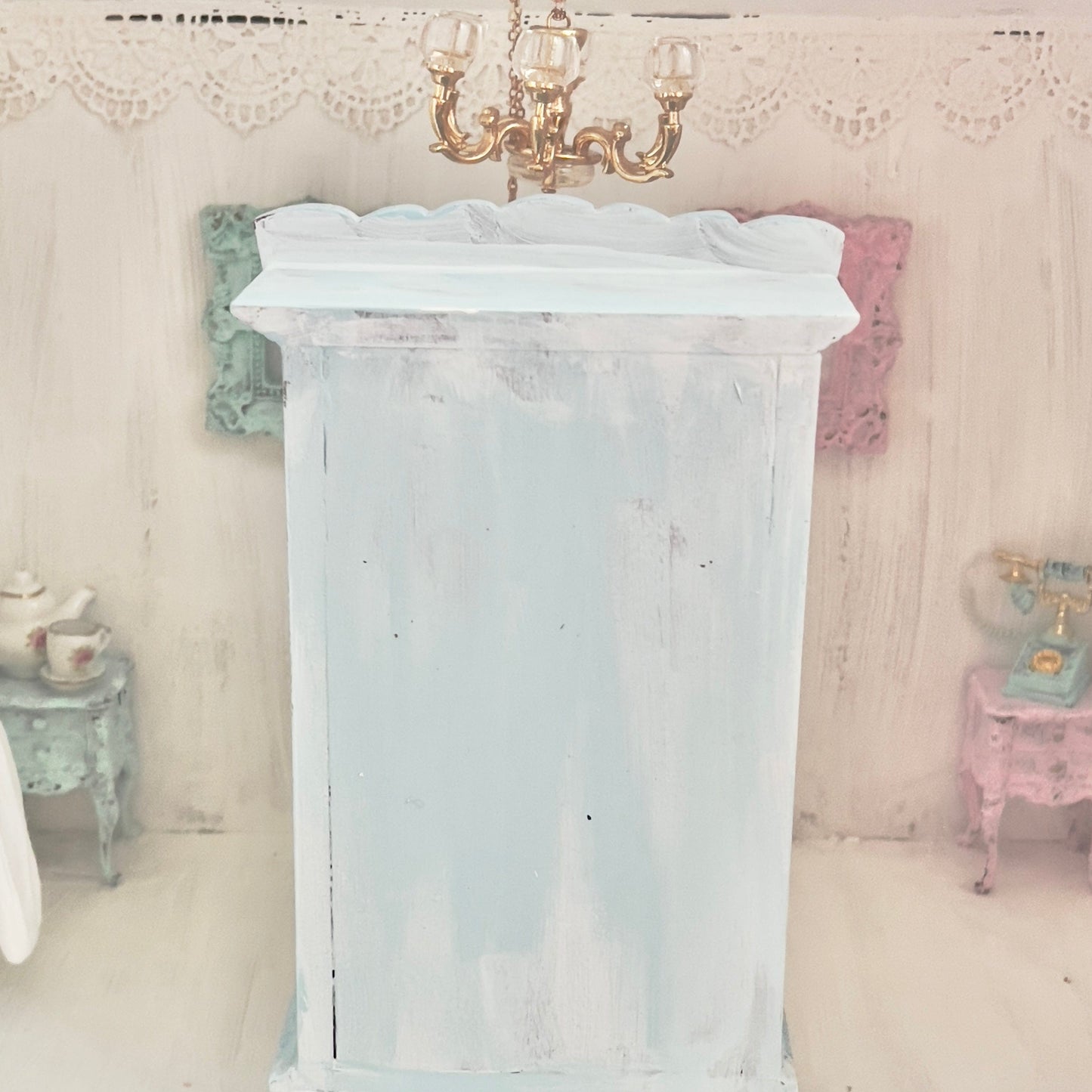 Chantallena White Bed Linens Armoire | Wooden Mint Shabby Blue Distressed | Painted Petals Furniture