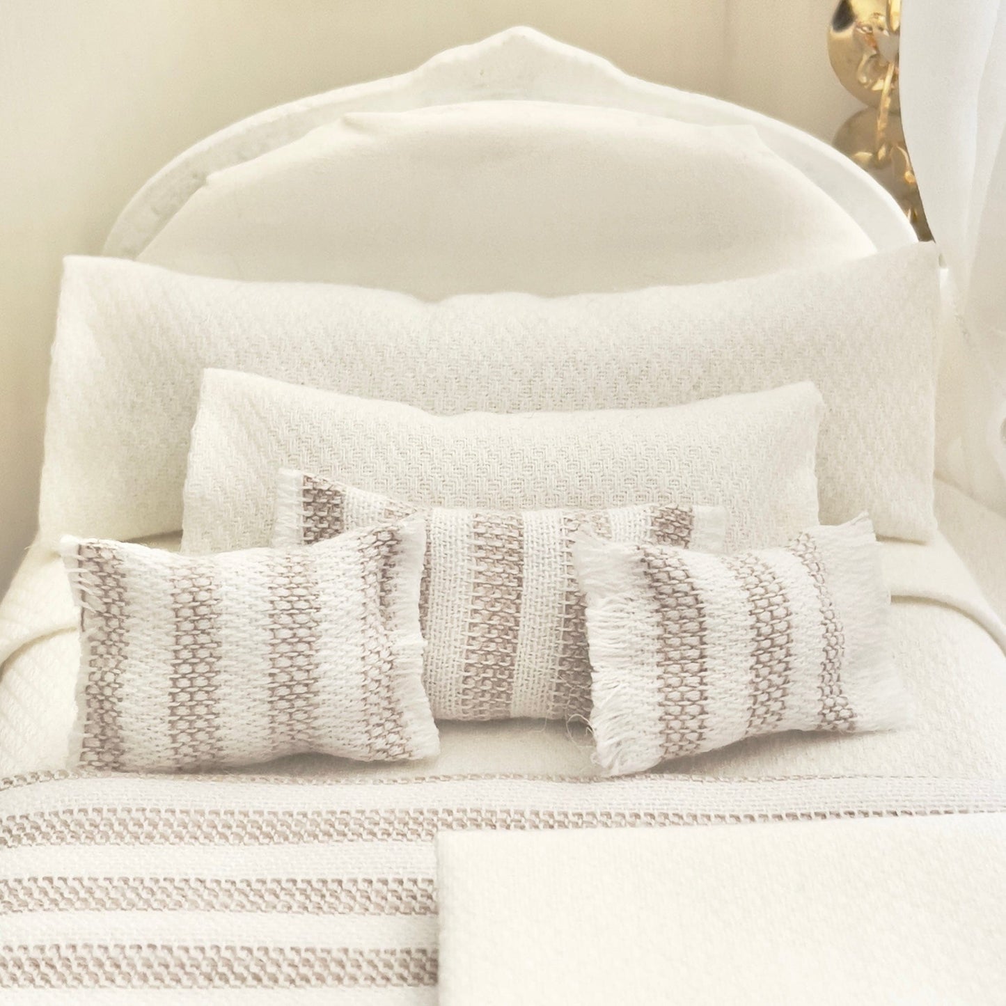 Chantallena White Bed Linens (Copy) Boundless White | Textured White Cotton 1:12 Scale Bedding Set with Matching Throw| Modern Zen