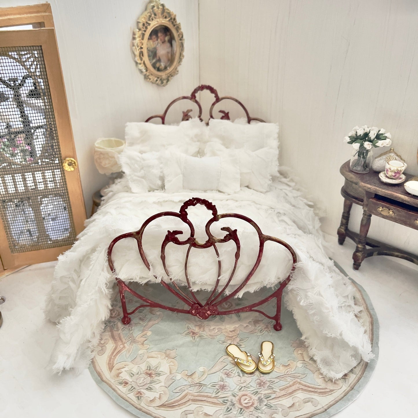 Chantallena White Bed Linens (Copy) Boundless White | White Distressed Ruffled Cotton 1:12 Scale Bedding Set | Leanna