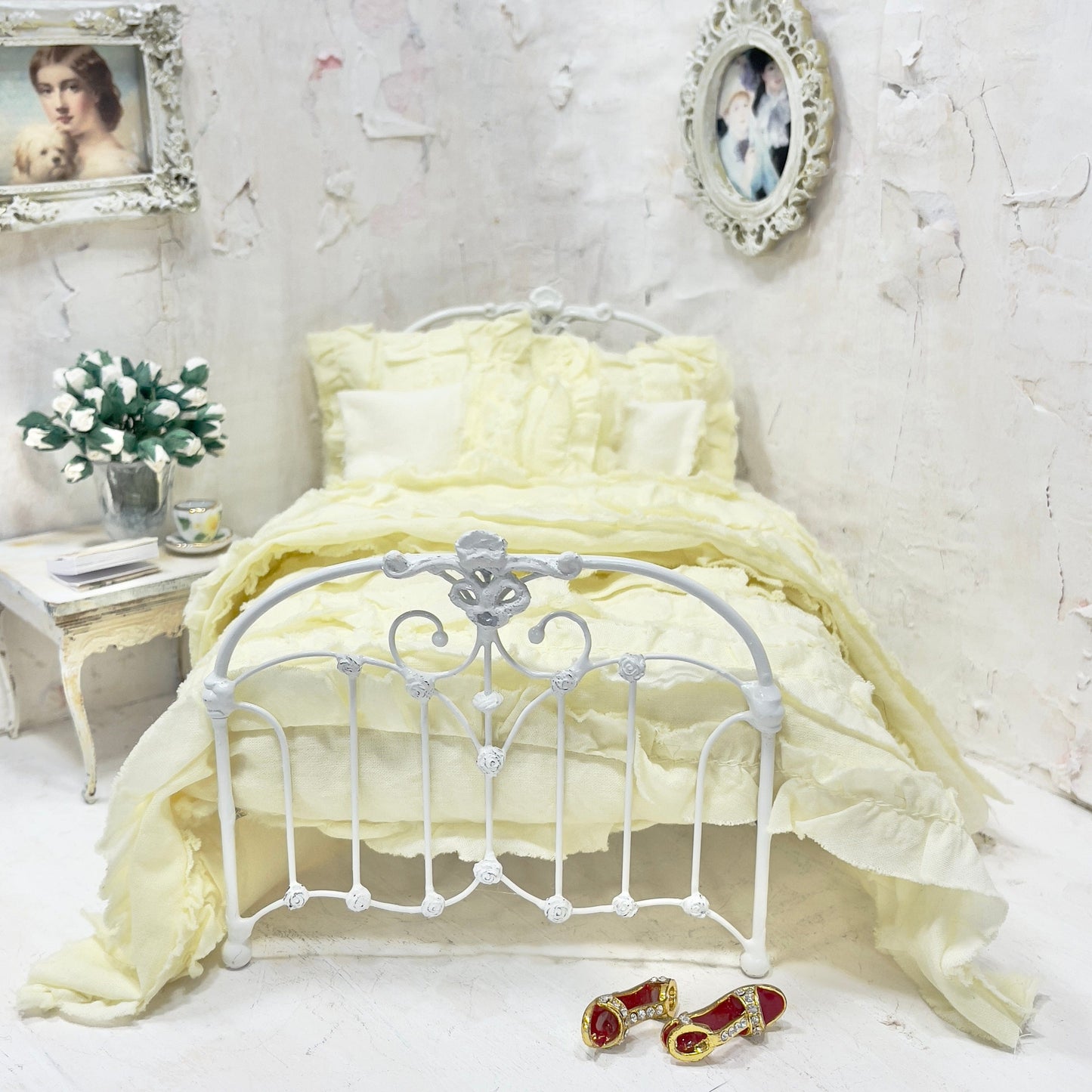 Chantallena White Bed Linens Ruffled Romance | Yellow Distressed Ruffled Cotton Bedding Set | Yanna