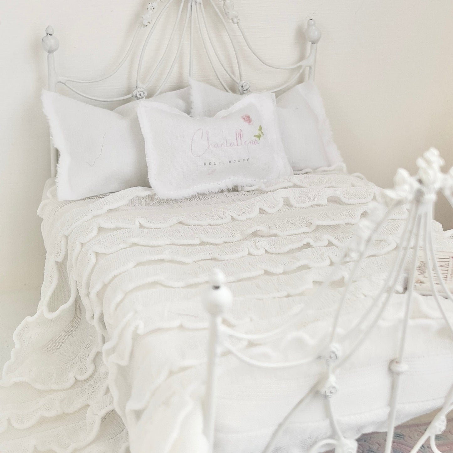 CHANTALLENA White Ruffled Knit Throw | Romantic Poly Knit Petite Ruffled Cascading Throw|At Home with Lena Marie