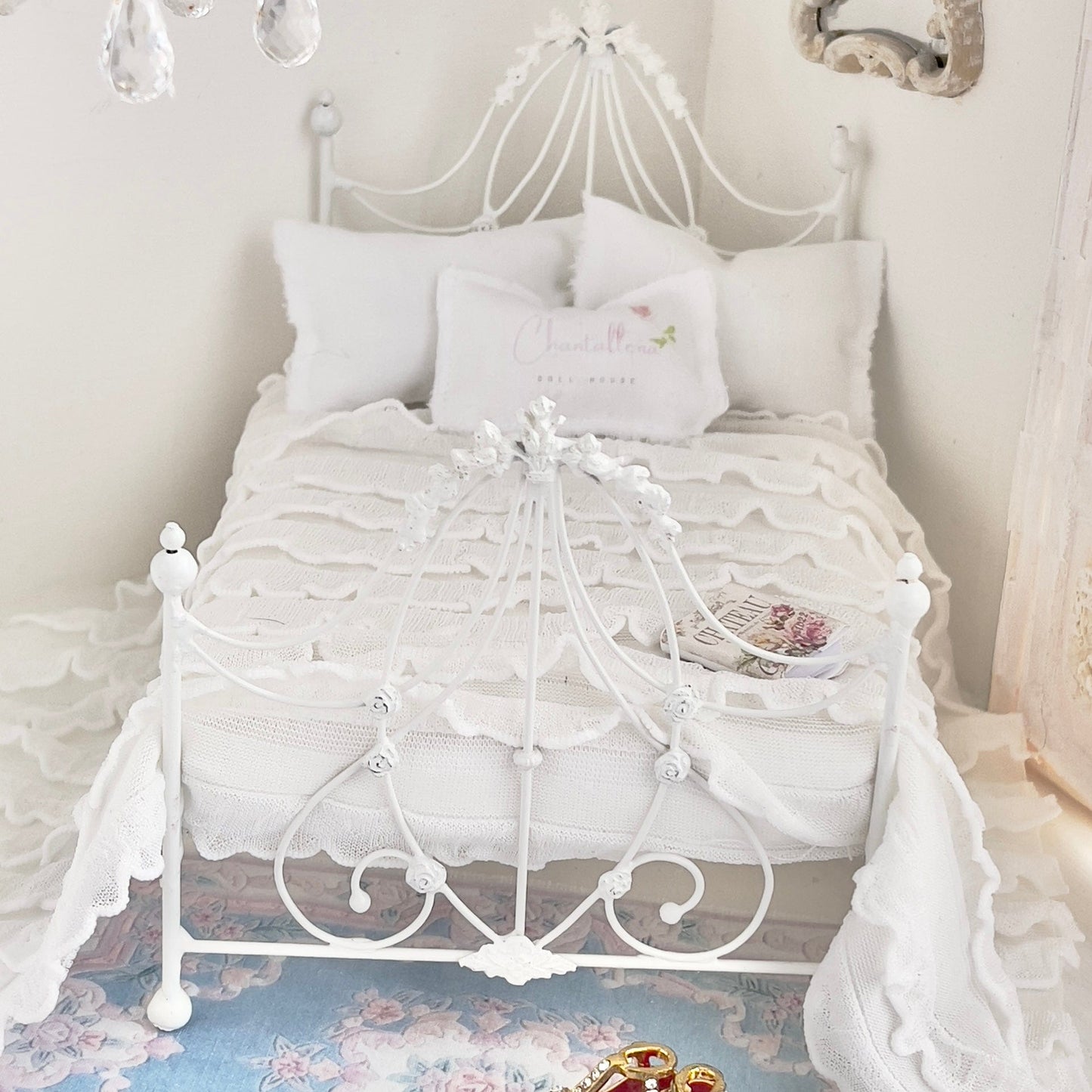 CHANTALLENA White Ruffled Knit Throw | Romantic Poly Knit Petite Ruffled Cascading Throw|At Home with Lena Marie