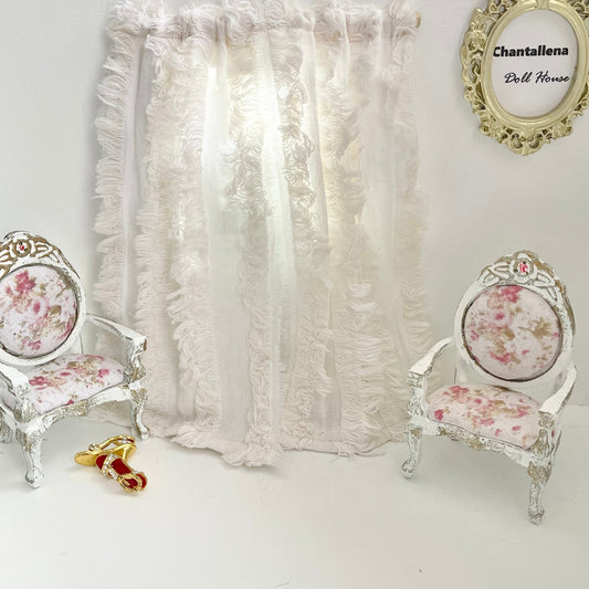 Chantallena Doll House 1 Curtain with rod CURTAINS - Tea-Dyed Fringed Textured 2 Panel Cotton Curtains | Tea-Dyed Fringe | Soft Furnishings