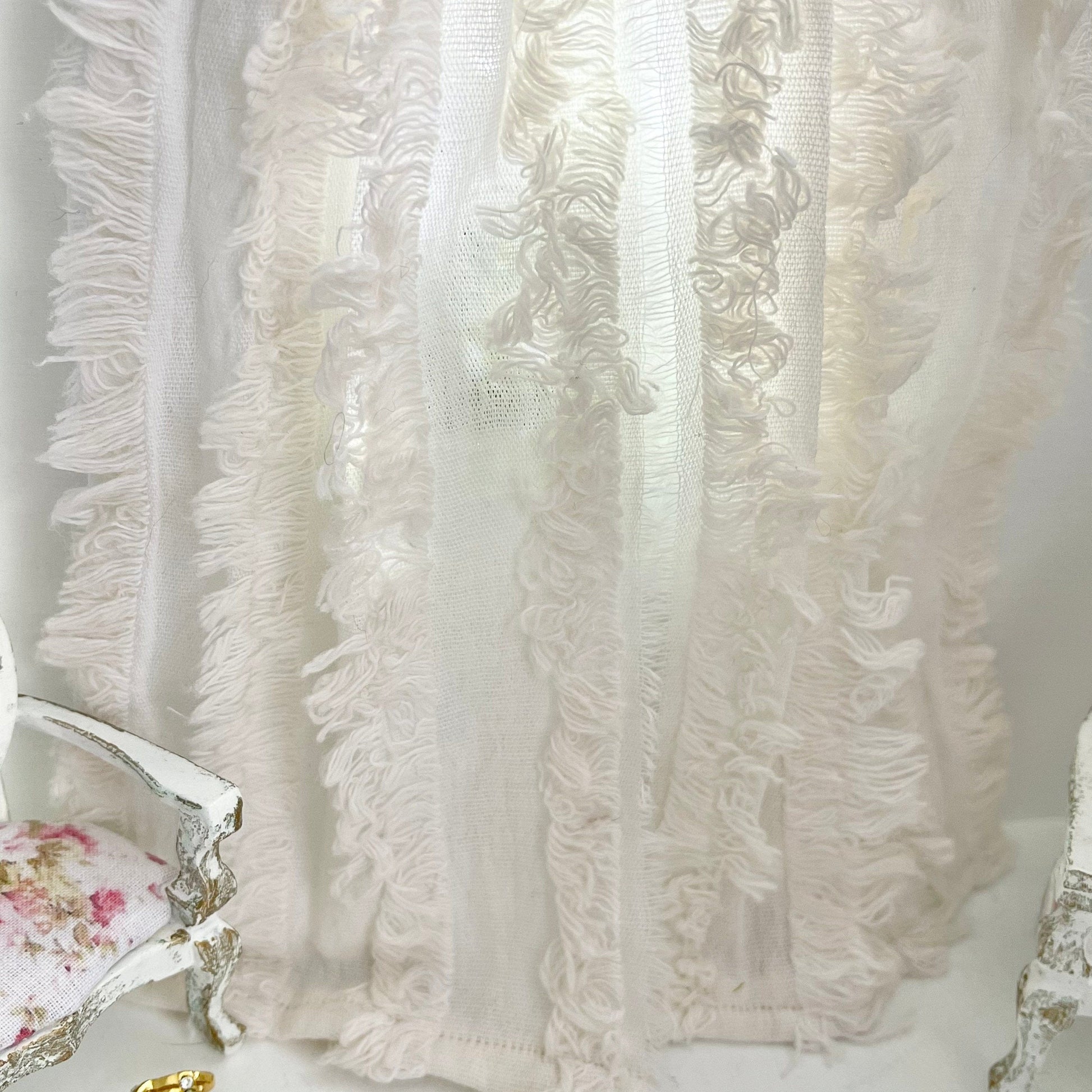 Chantallena Doll House CURTAINS - Tea-Dyed Fringed Textured 2 Panel Cotton Curtains | Tea-Dyed Fringe | Soft Furnishings