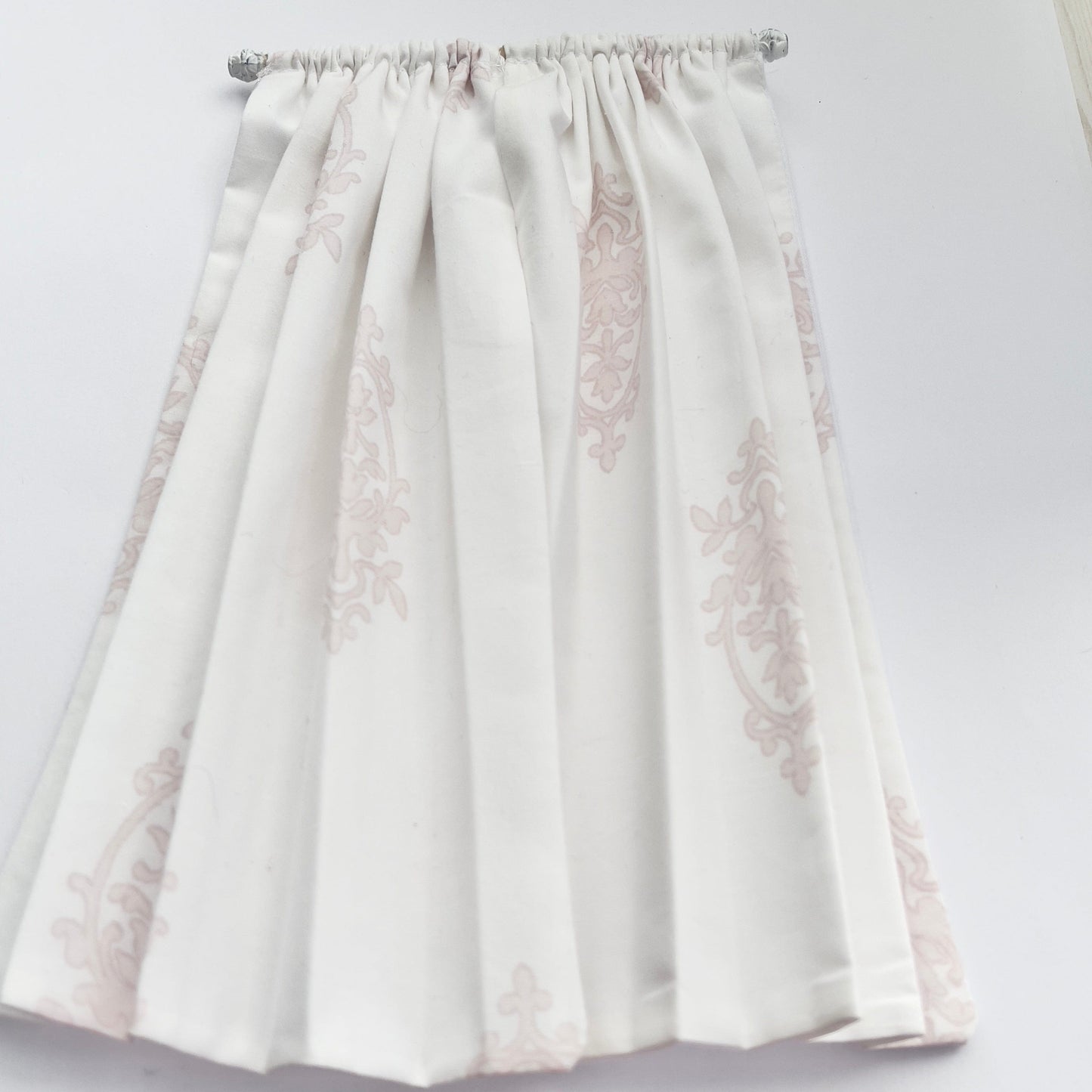 Chantallena Doll House Dollhouse Accessories 1 Curtain with rod CURTAINS - Light Pink and White Crest 2 Panel Cotton Curtains | Pink Crest |Soft Furnishings