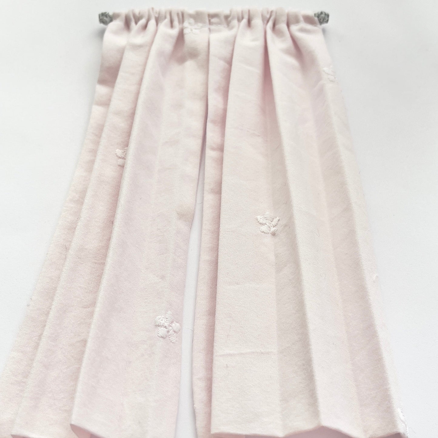 Chantallena Doll House Dollhouse Accessories 1 Curtain with rod CURTAINS - Shabby Pink with Scattered Embroidered Flower 2 Panel Cotton Curtains | Pink Embroidered Flowerl | Soft Furnishings