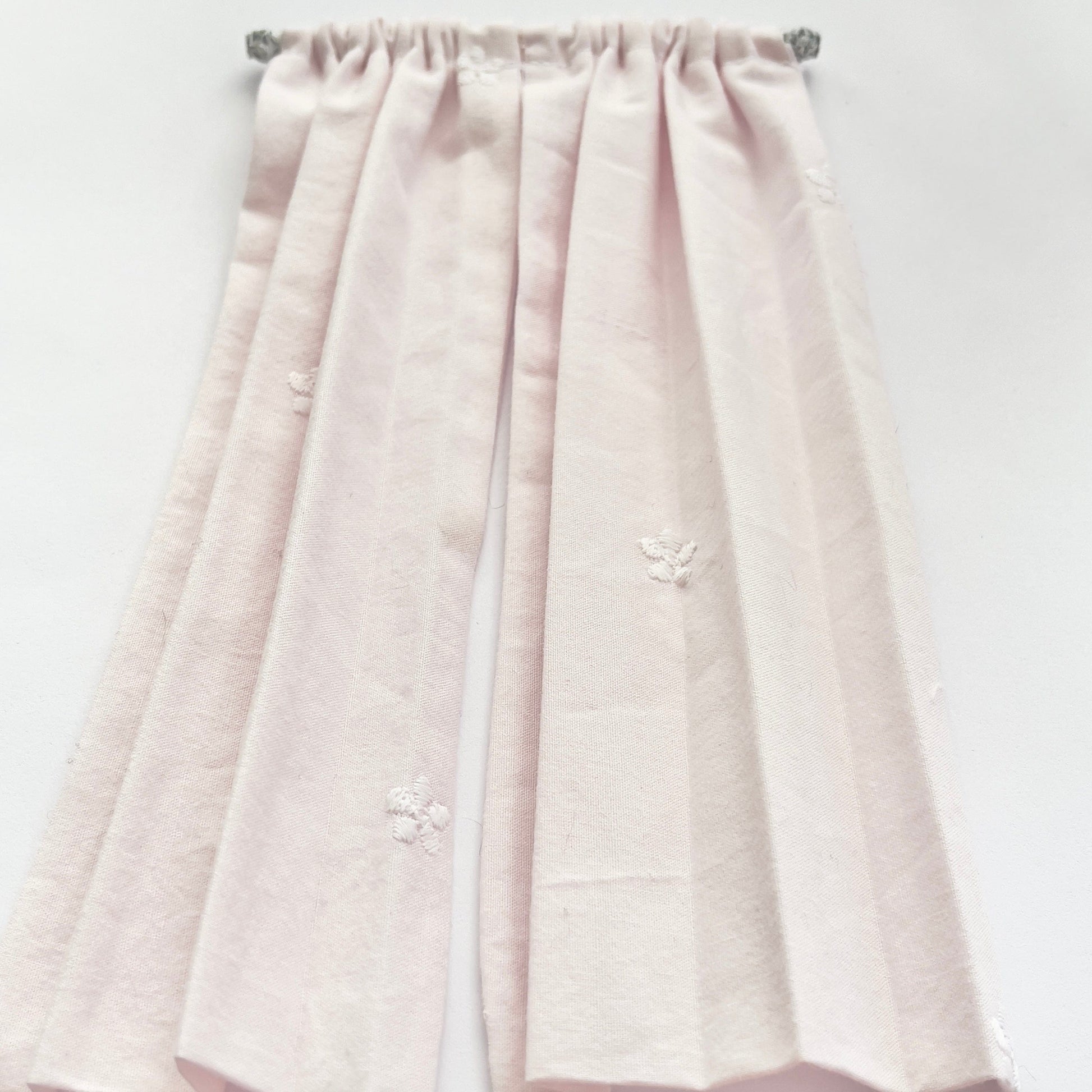 Chantallena Doll House Dollhouse Accessories 1 Curtain with rod CURTAINS - Shabby Pink with Scattered Embroidered Flower 2 Panel Cotton Curtains | Pink Embroidered Flowerl | Soft Furnishings