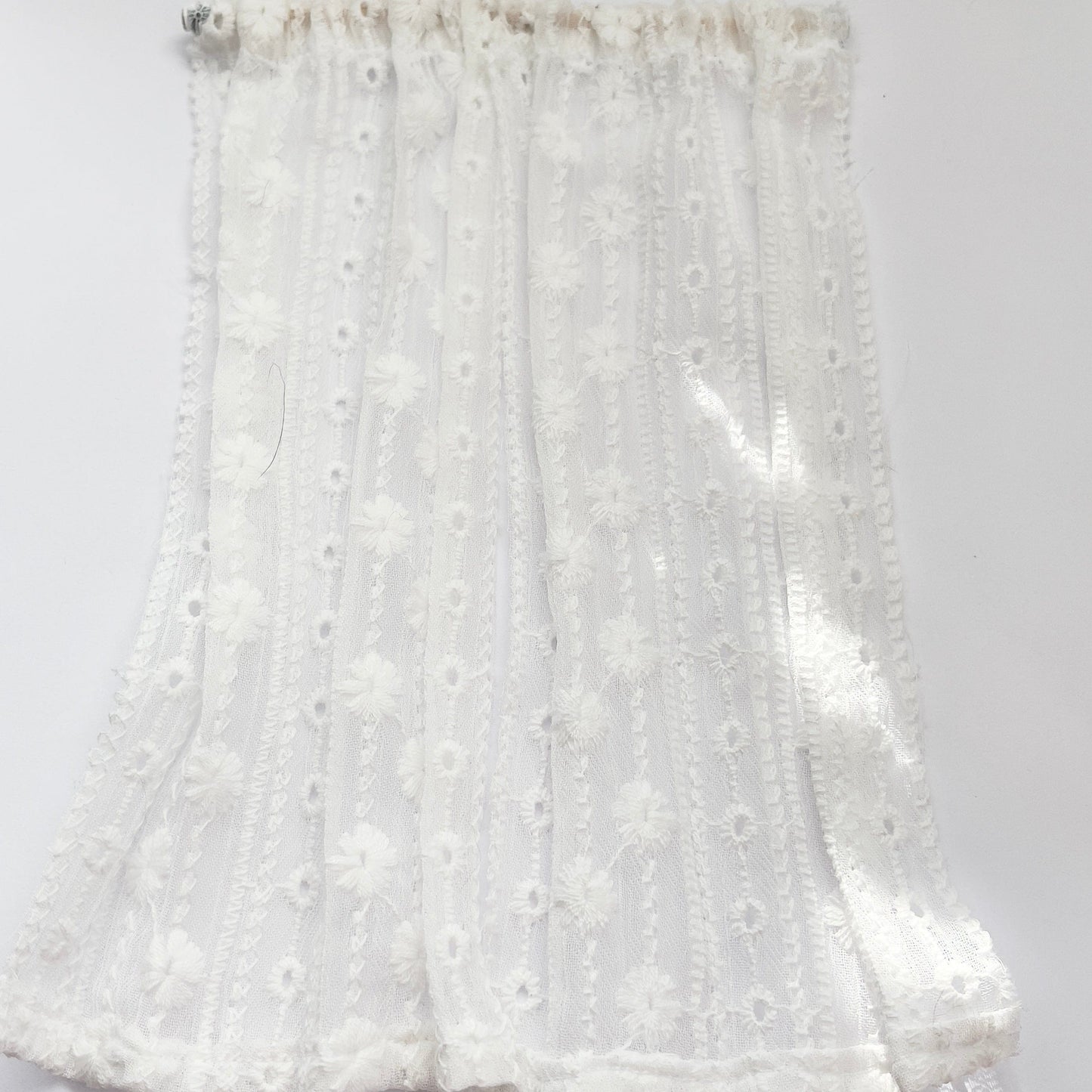 Chantallena Doll House Dollhouse Accessories 1 Curtain with rod CURTAINS- White Lace Embroidered 2 Panel Cotton Curtains | White Embroidered Lace | Soft Furnishings