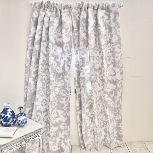 Chantallena Doll House Dollhouse Accessories CURTAINS - Grey and White Printed 2 Panel Cotton Curtains | Grey Print | Soft Furnishings