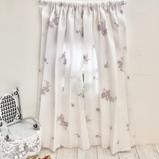 Chantallena Doll House Dollhouse Accessories CURTAINS- Shabby Lavender Floral 2 Panel Cotton Curtains | Shabby Lavender Floral | Soft Furnishings
