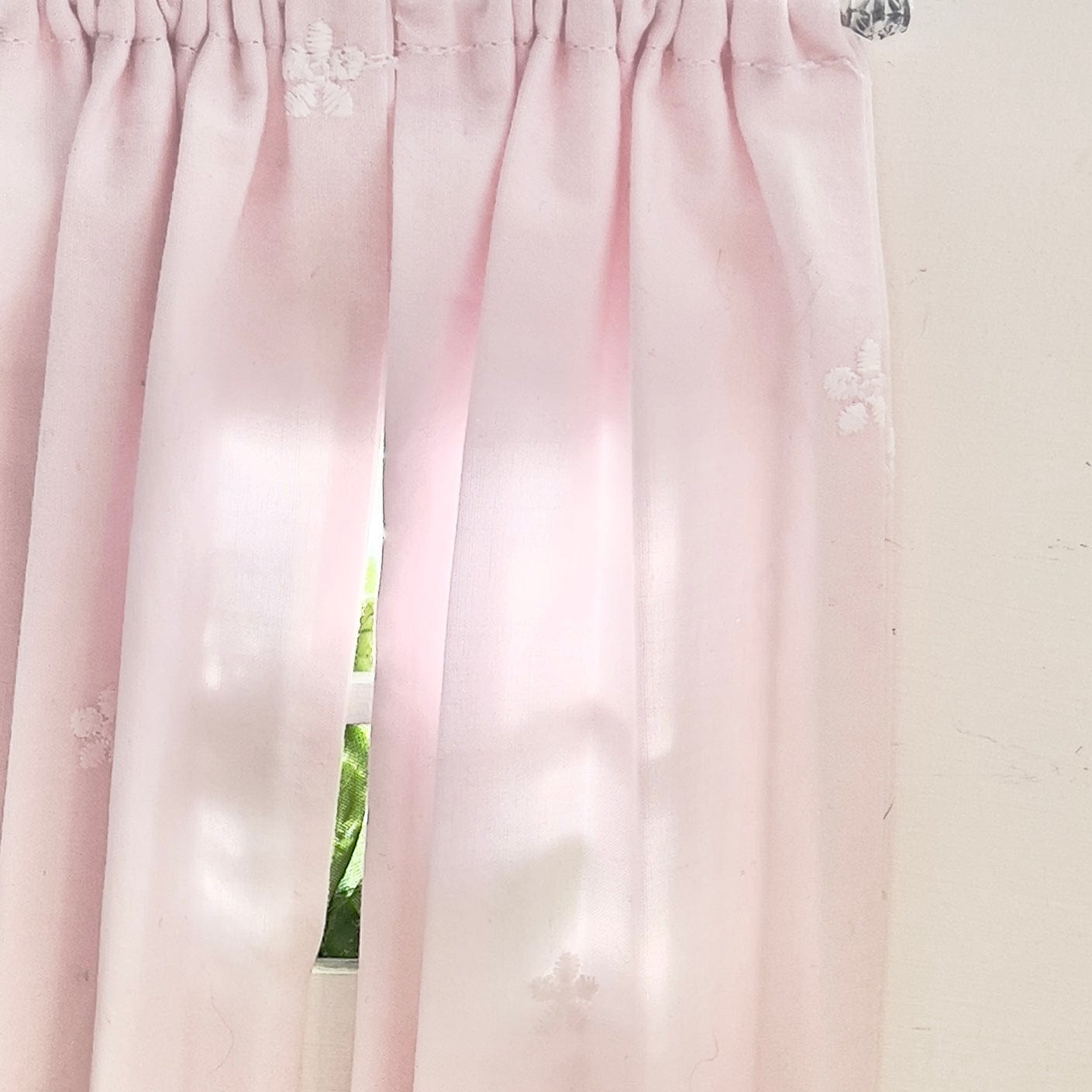 Chantallena Doll House Dollhouse Accessories CURTAINS - Shabby Pink with Scattered Embroidered Flower 2 Panel Cotton Curtains | Pink Embroidered Flowerl | Soft Furnishings