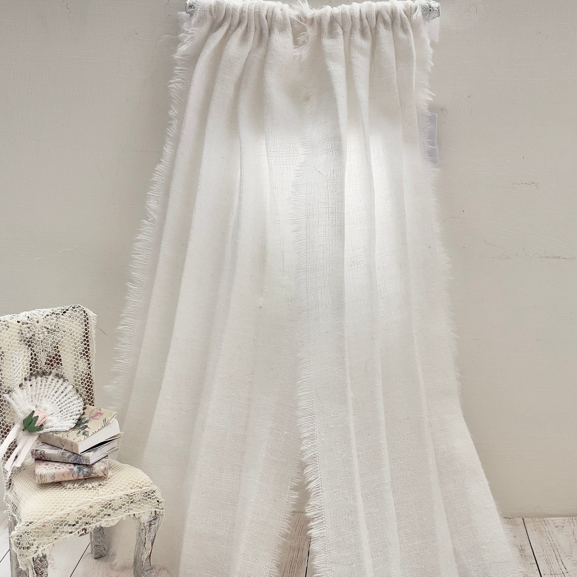 Chantallena Doll House Dollhouse Accessories CURTAINS- White 2 Panel Linen and Cotton Blend Curtains | White Linen/Cotton | Soft Furnishings