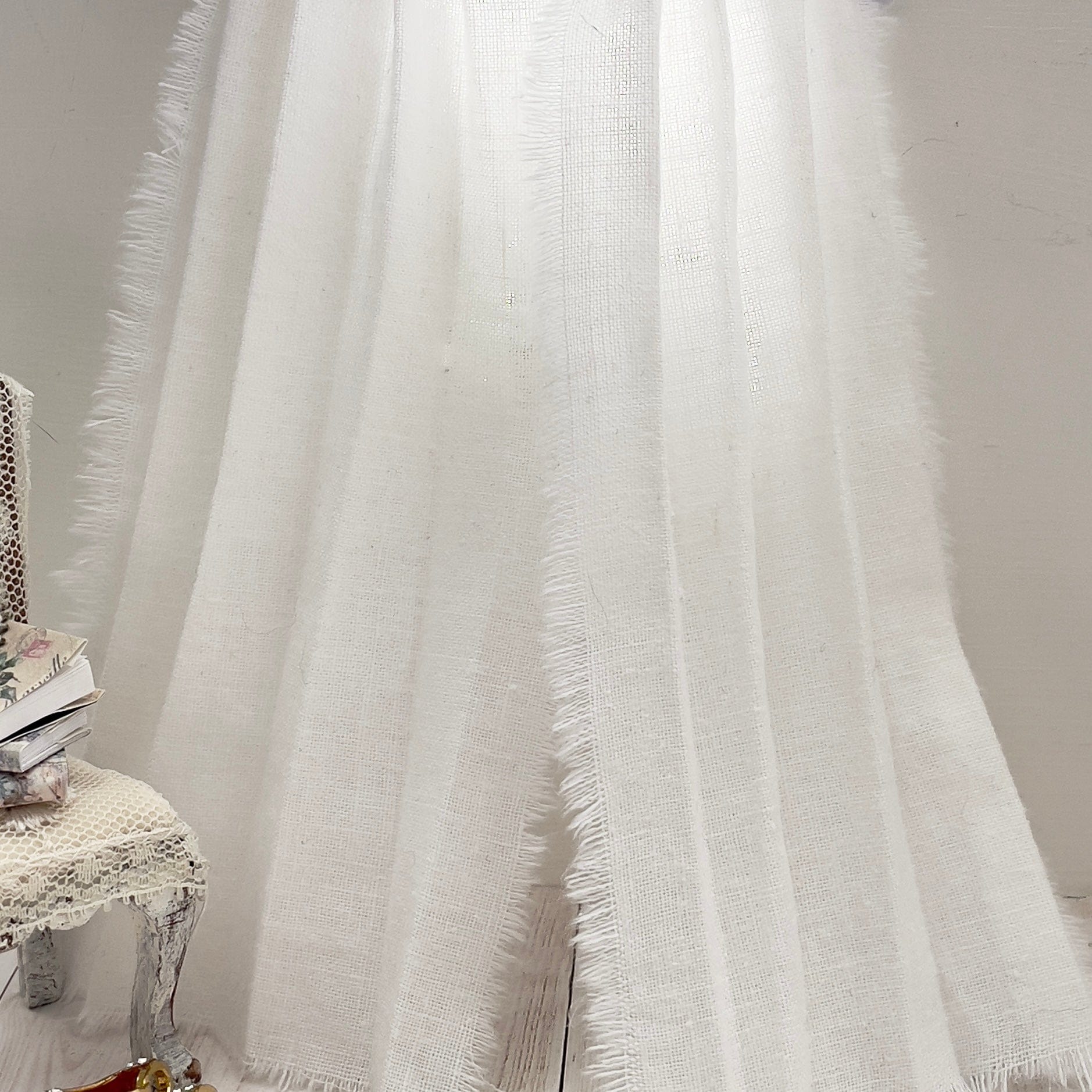 Chantallena Doll House Dollhouse Accessories CURTAINS- White 2 Panel Linen and Cotton Blend Curtains | White Linen/Cotton | Soft Furnishings