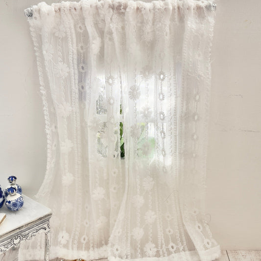 Chantallena Doll House Dollhouse Accessories CURTAINS- White Lace Embroidered 2 Panel Cotton Curtains | White Embroidered Lace | Soft Furnishings