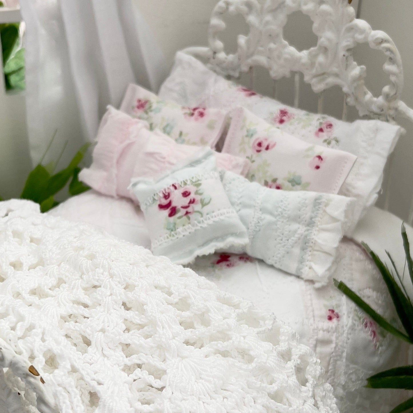 Chantallena Doll House | Eight Piece Blue and Pink Floral Bedding Set | Brooke