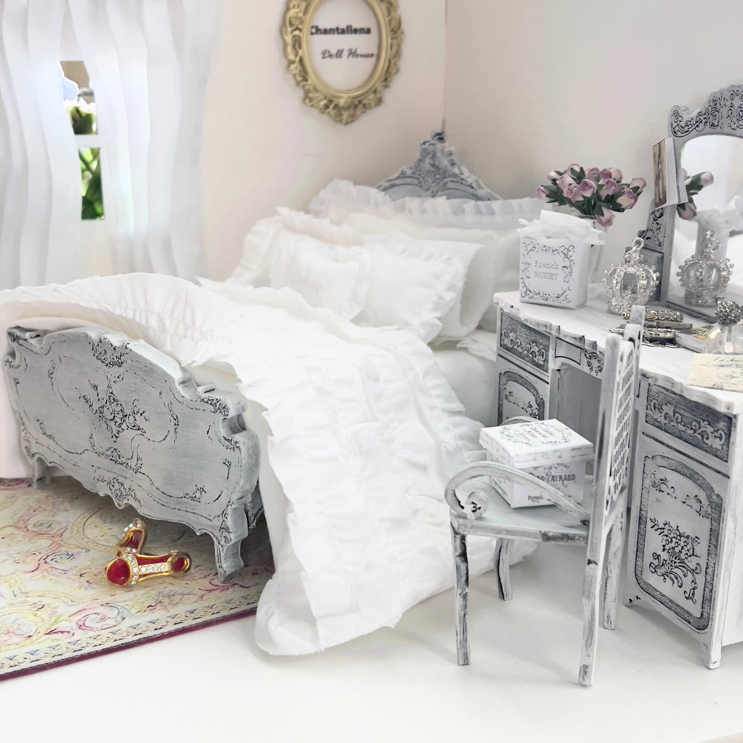 Chantallena White Bed Linens Boundless White | Eight Piece White Cotton with White Ruffles and Pintucks Bedding Set | Ciara