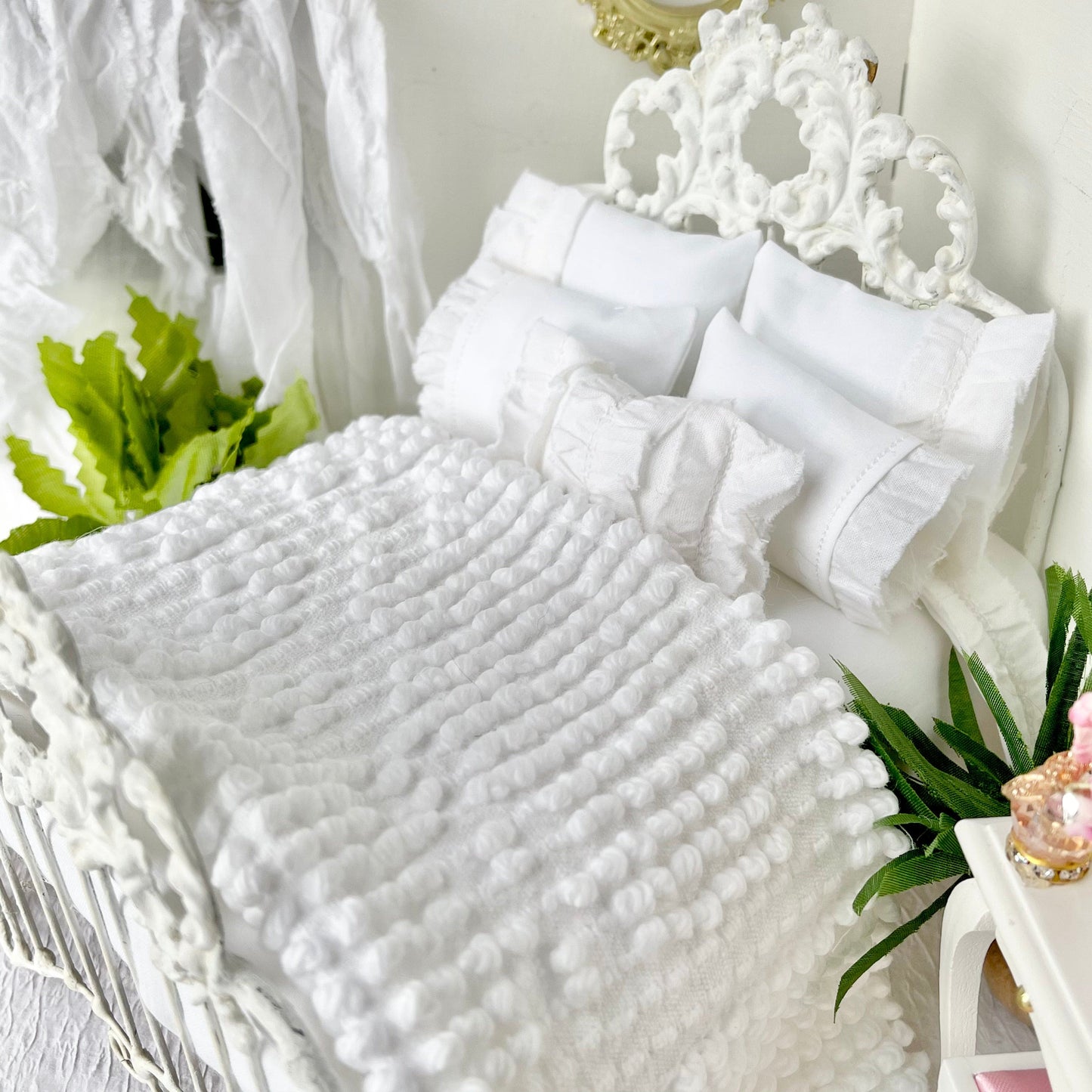 Chantallena White Bed Linens Boundless White | Eight Piece White Cotton with White Ruffles and Pintucks Bedding Set | Ciara