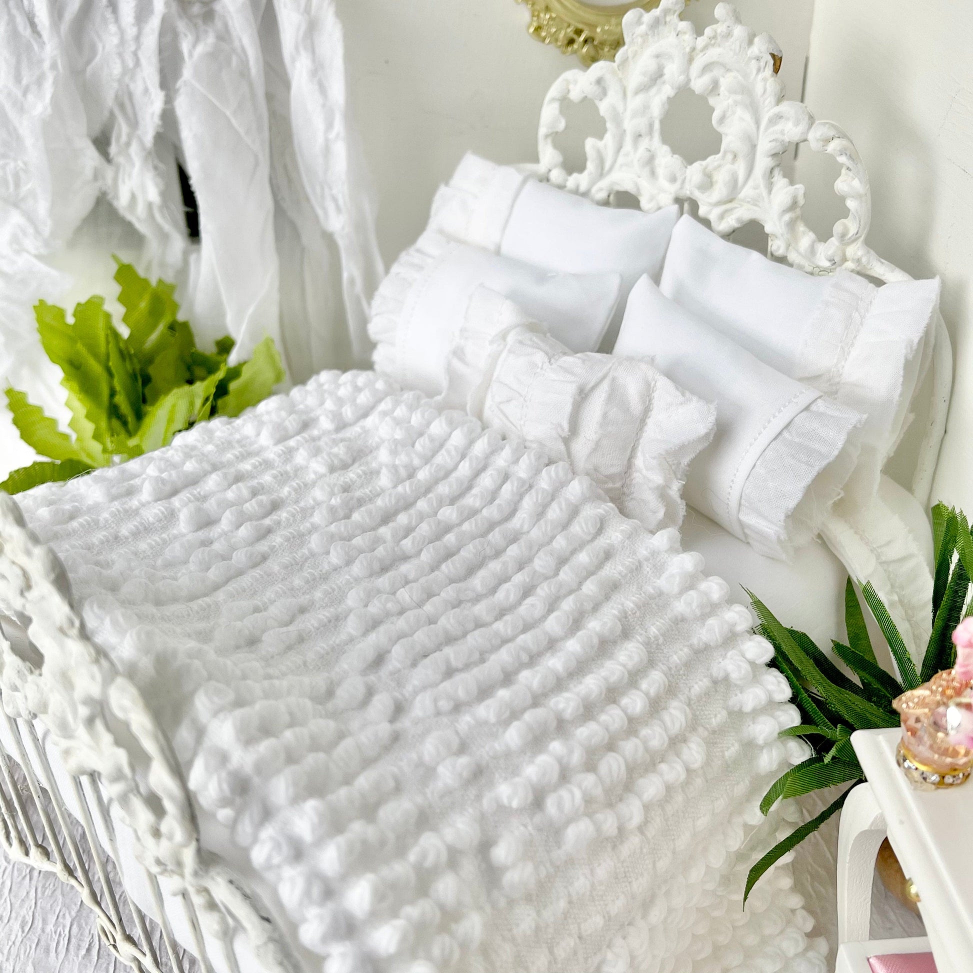 Chantallena White Bed Linens Boundless White | Eight Piece White Cotton with White Ruffles and Pintucks Bedding Set | Ciara