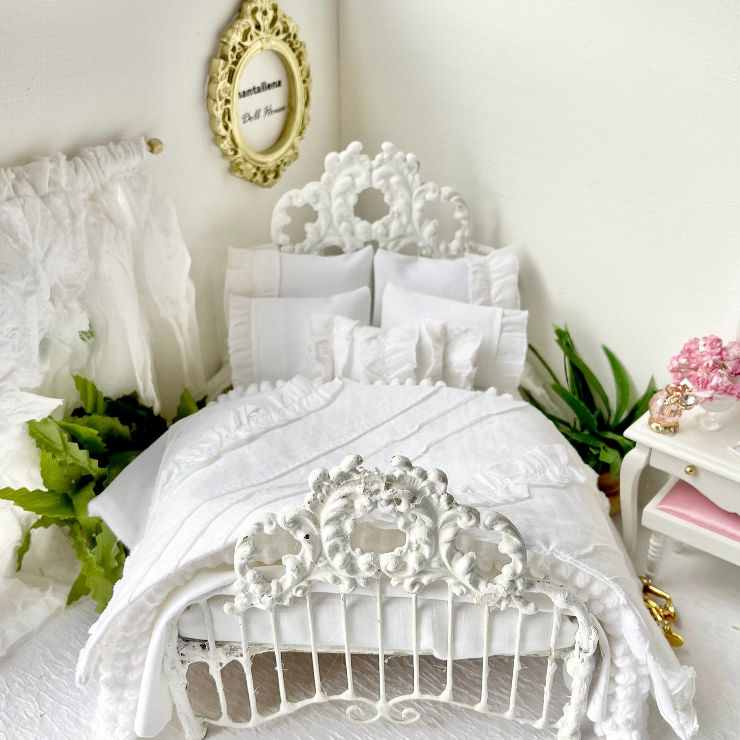 Chantallena White Bed Linens Boundless White | Eight Piece White Cotton with White Ruffles and Pintucks Bedding Set | Ciara