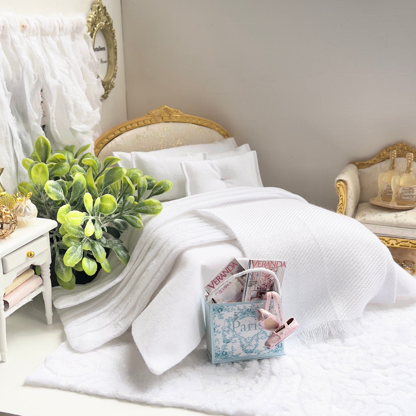 Chantallena White Bed Linens Boundless White -Seven Piece White Cotton Bedding Set with Pashmina Style Throw | Modern White