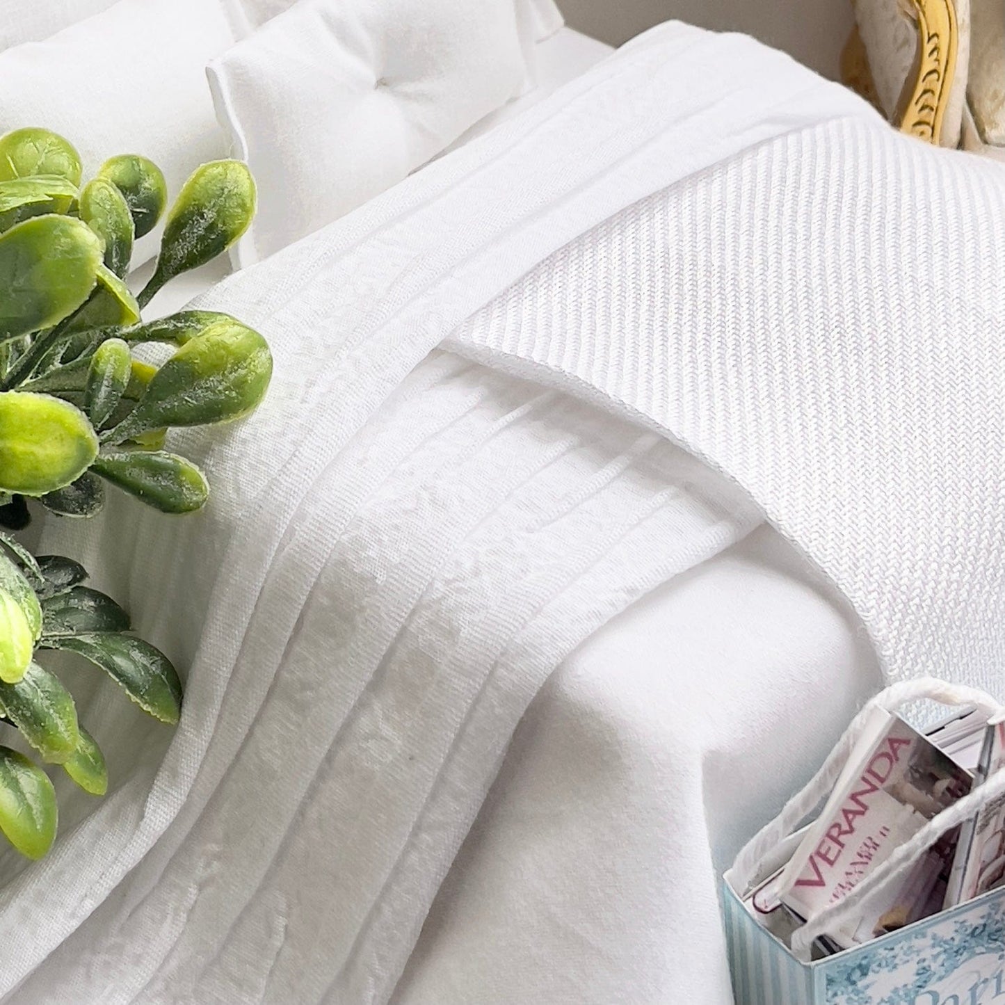 Chantallena White Bed Linens Boundless White -Seven Piece White Cotton Bedding Set with Pashmina Style Throw | Modern White
