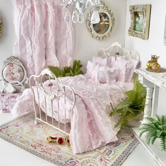 Chantallena White Bed Linens double (10 inch by 9 inch) Tattered Romance |  Pink Cotton Lawn Distressed Ruffles Set | Emma