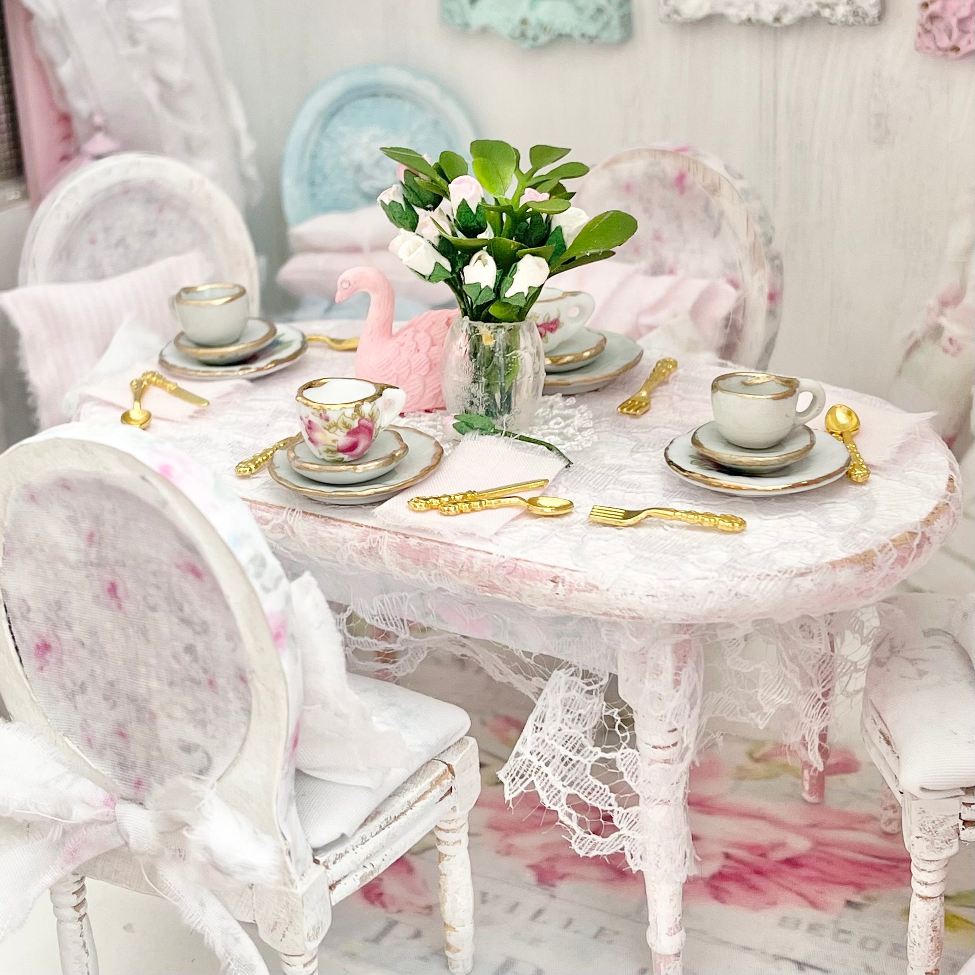 At a Pretty Table | 1:12 Scale Dining and Kitchen Sets | Painted Petals Furniture| Chantallena