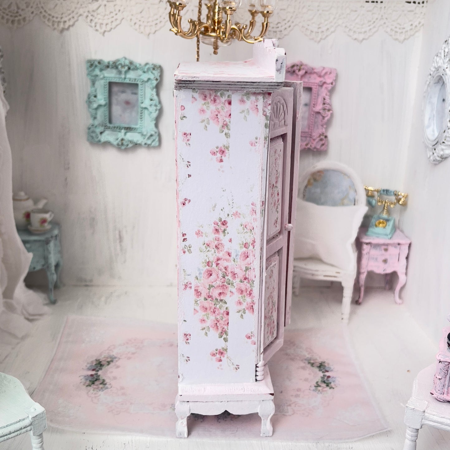 Armoire | Wooden Shabby Pink Distressed with Linens| Painted Petals Furniture
