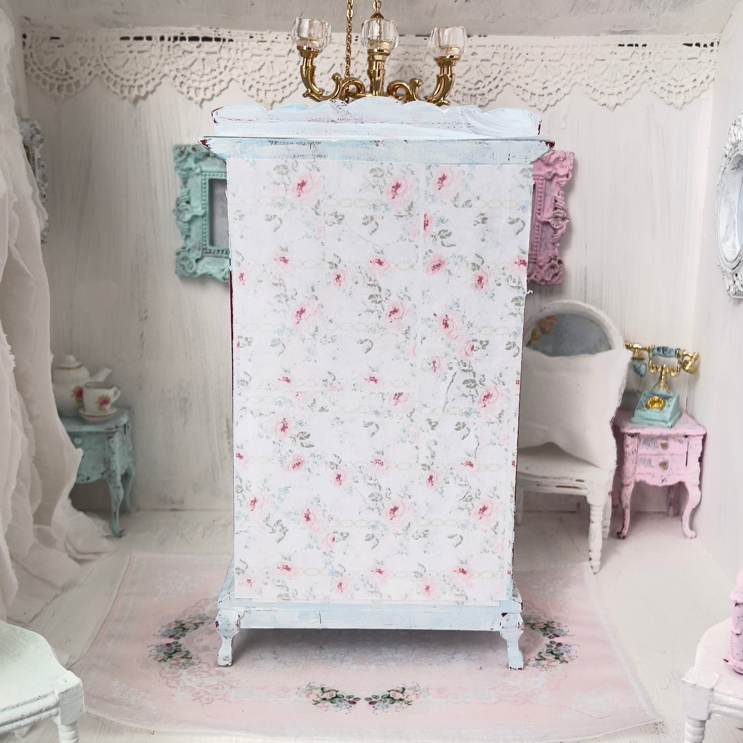 Armoire| Wooden Pale Blue Distressed with Linens| Painted Petals Furniture