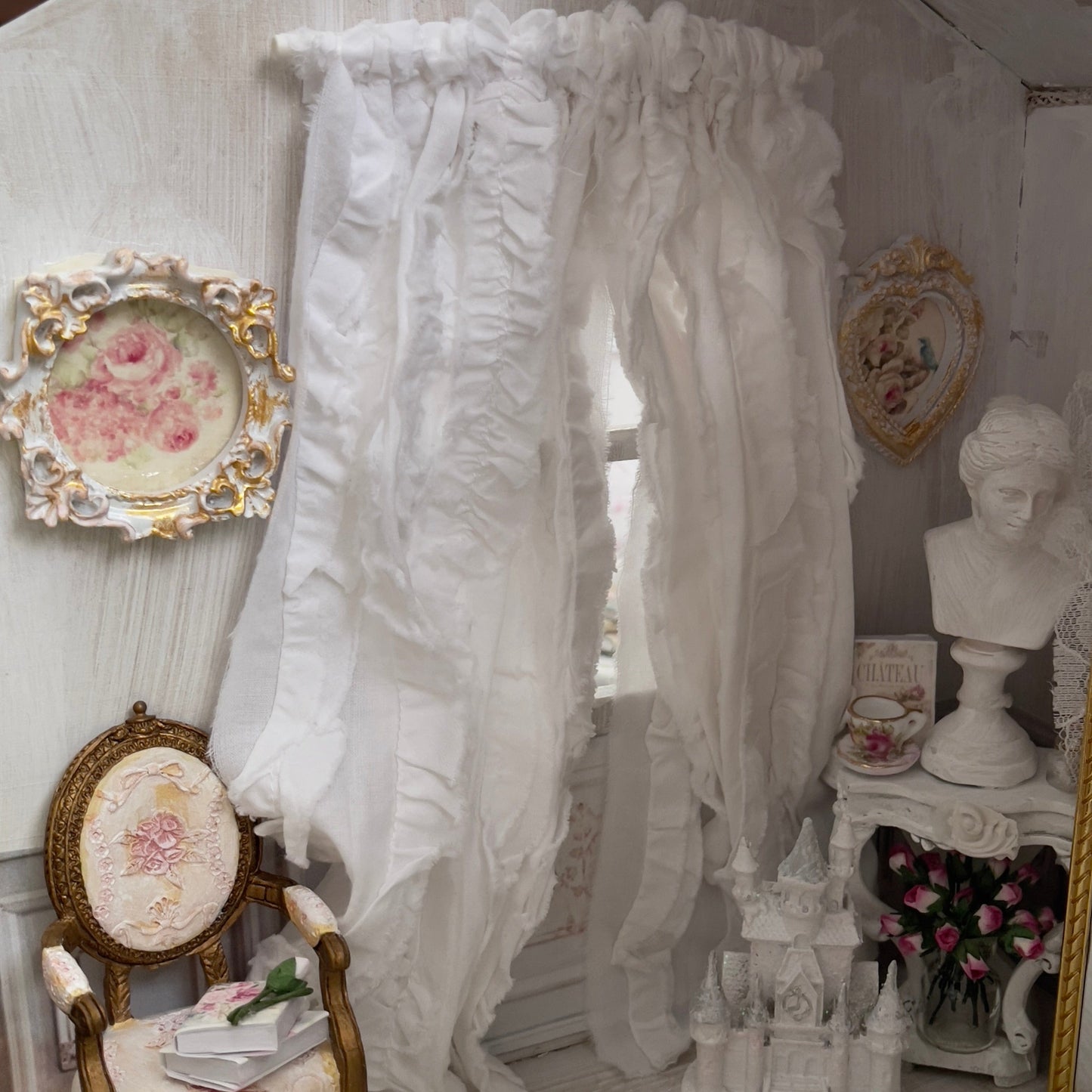 1:12 scale handcrafted White cotton ruffles dollhouse romantic curtains By chantallena 