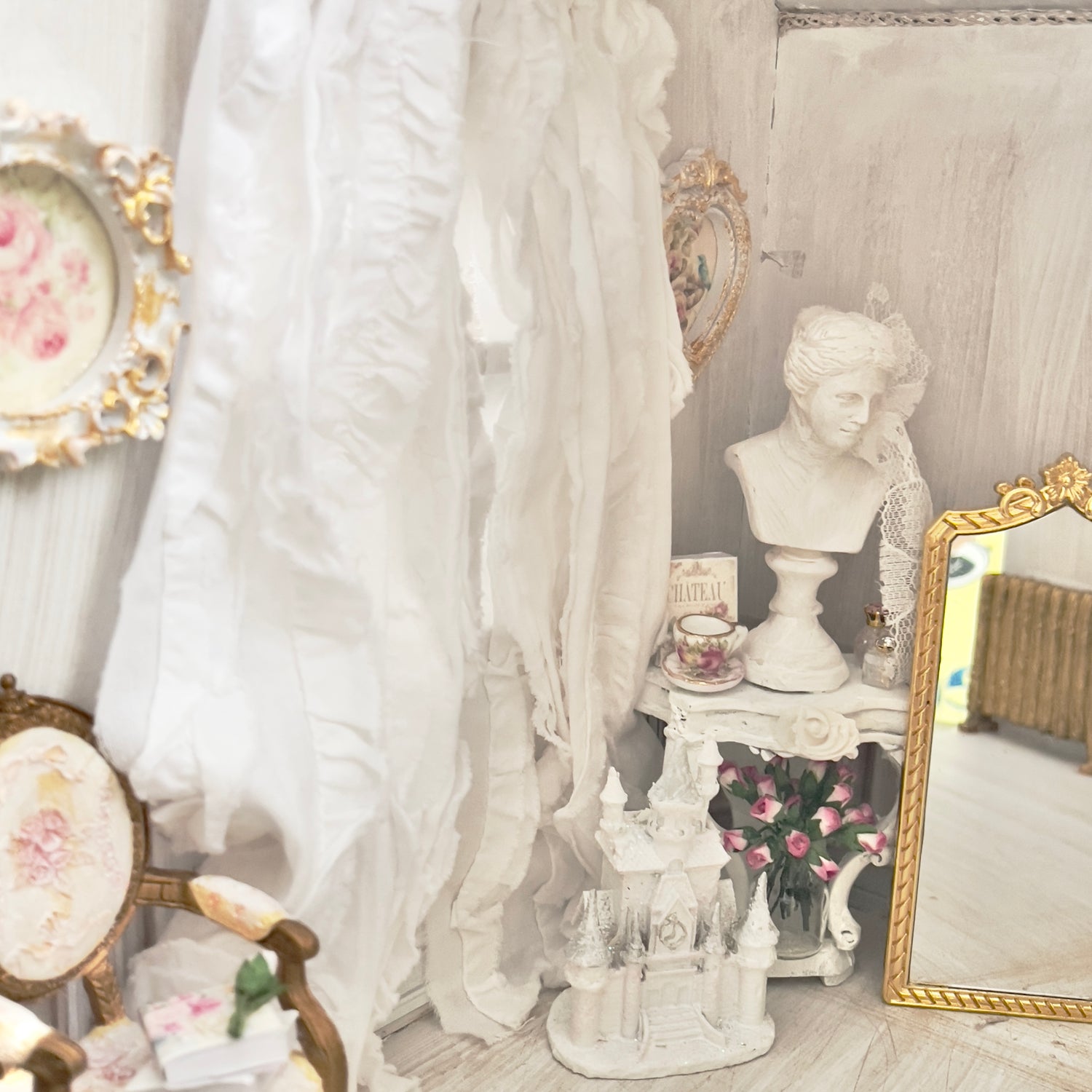 White cotton ruffles curtains 1:12 scale dollhouse by chantallena