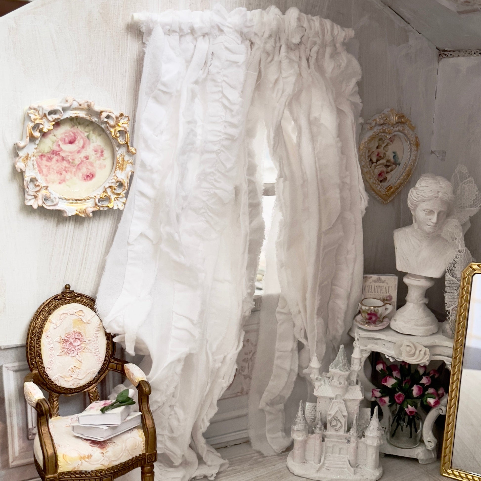 White cotton ruffles curtains 1:12 scale dollhouse by chantallena doll house 