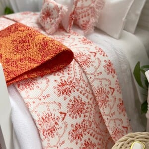 Chantallena bedding Beach Front | Coral and White Printed Cotton Set | Coral Beach