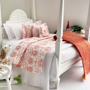 Chantallena bedding Beach Front | Coral and White Printed Cotton Set | Coral Beach