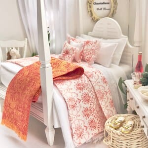 Chantallena bedding Beach Front | Coral and White Printed Cotton Set | Coral Beach